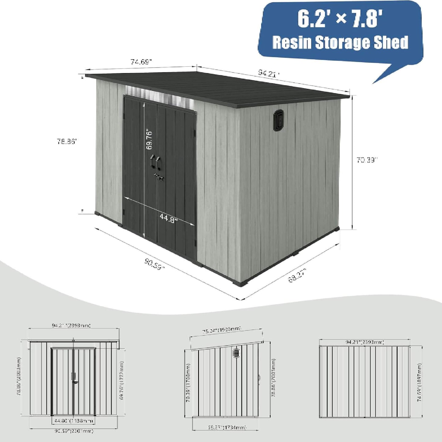 Alora 6x8 Outdoor Resin Storage Shed – Double Doors & Sloping Roof