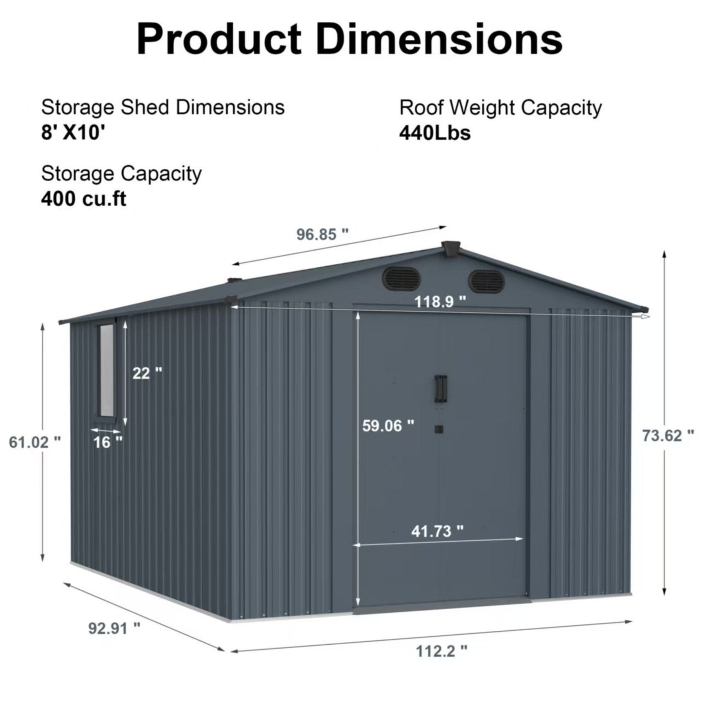 Alora 8x10 Outdoor Metal Storage Shed – Window & Lockable Doors