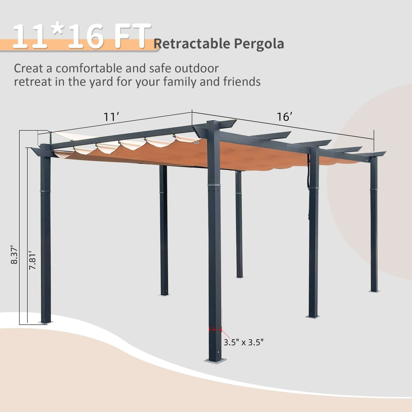Alora 11x16 Retractable Aluminum Pergola – Weather-Resistant Canopy