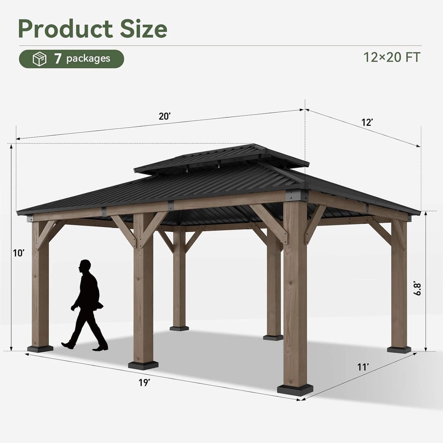 Alora Outdoor Cedar Wood Hardtop Gazebo – Galvanized Steel