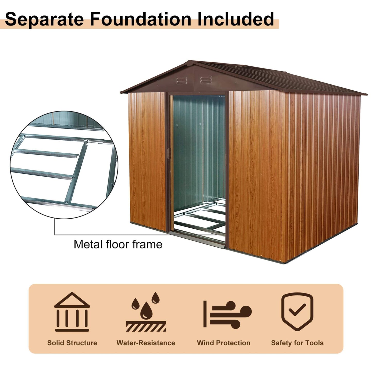 Alora 6x8 Outdoor Metal Storage Shed – Metal Floor Frame
