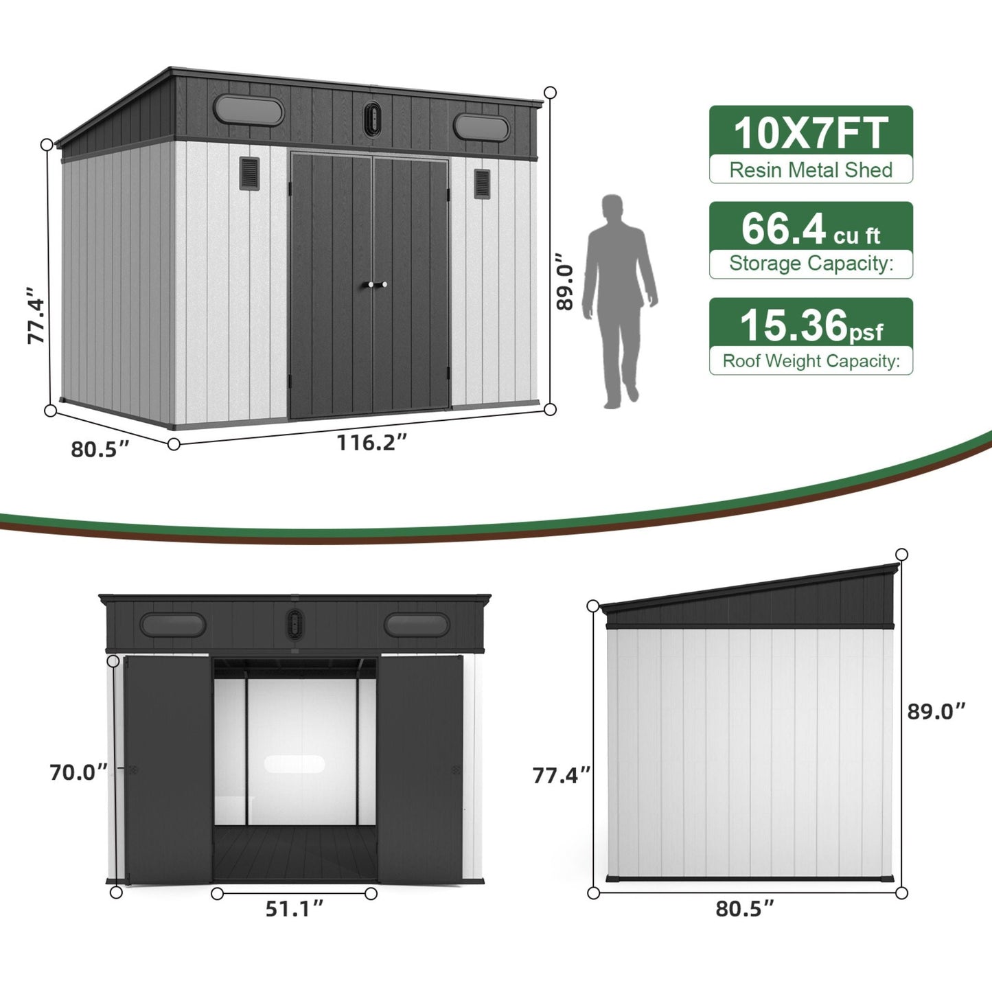 Alora 7x10 Heavy-Duty Polypropylene Storage Shed – Steel Frame & Floor
