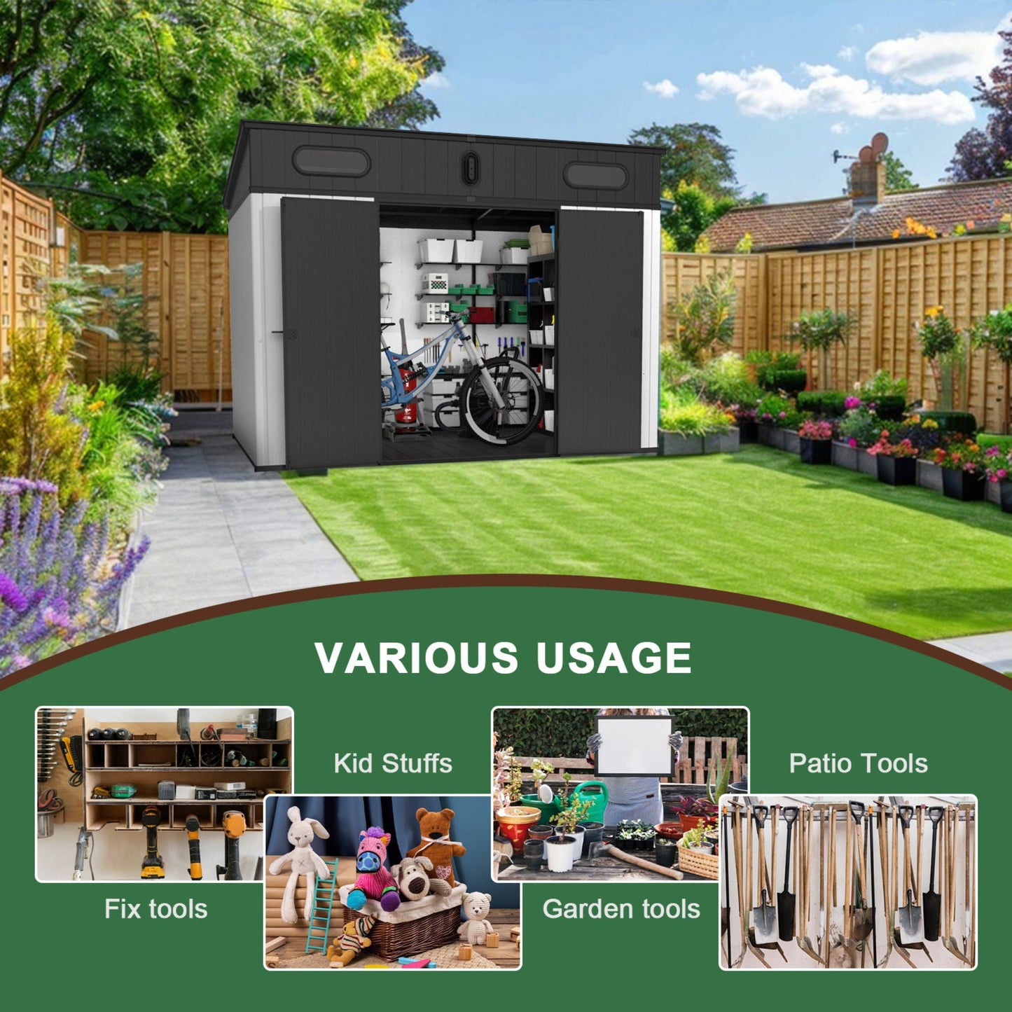 Alora 7x10 Heavy-Duty Polypropylene Storage Shed – Steel Frame & Floor