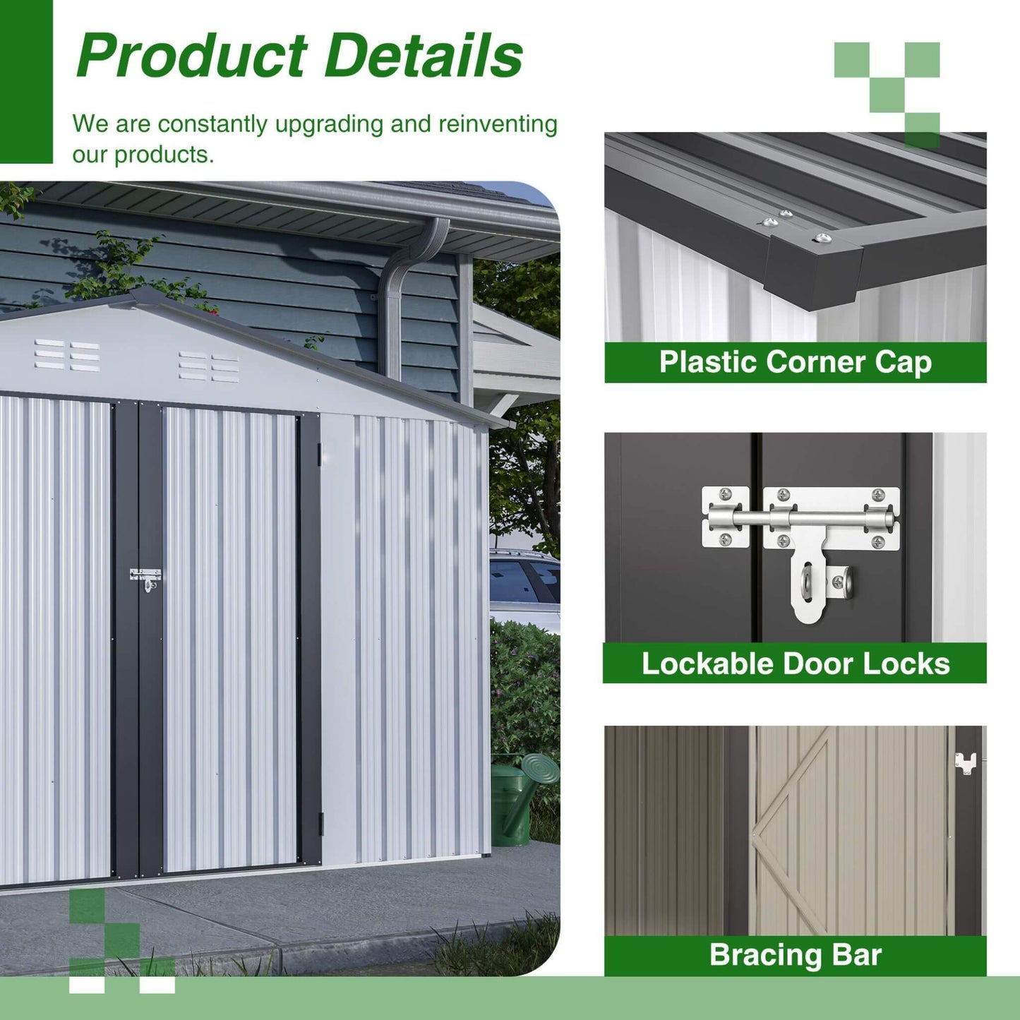 Alora 8x10 Heavy-Duty All-Weather Metal Garden Shed