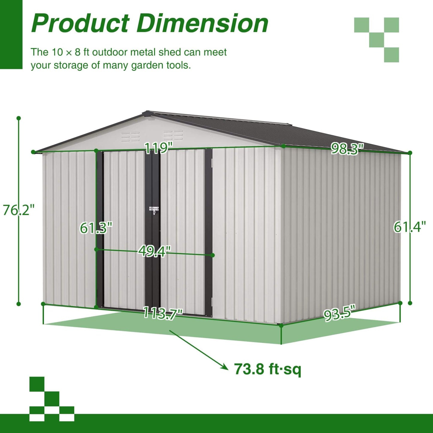 Alora 8x10 Heavy-Duty All-Weather Metal Garden Shed
