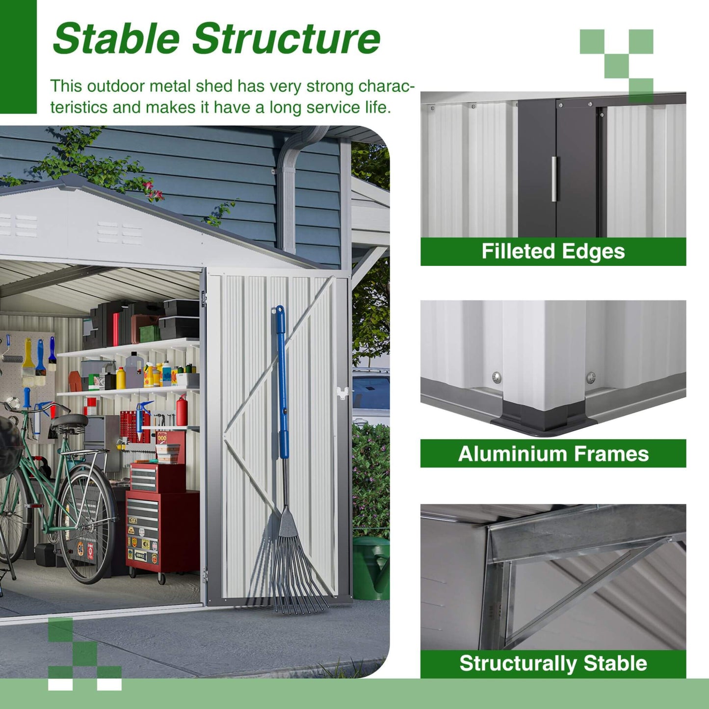 Alora 8x10 Heavy-Duty All-Weather Metal Garden Shed