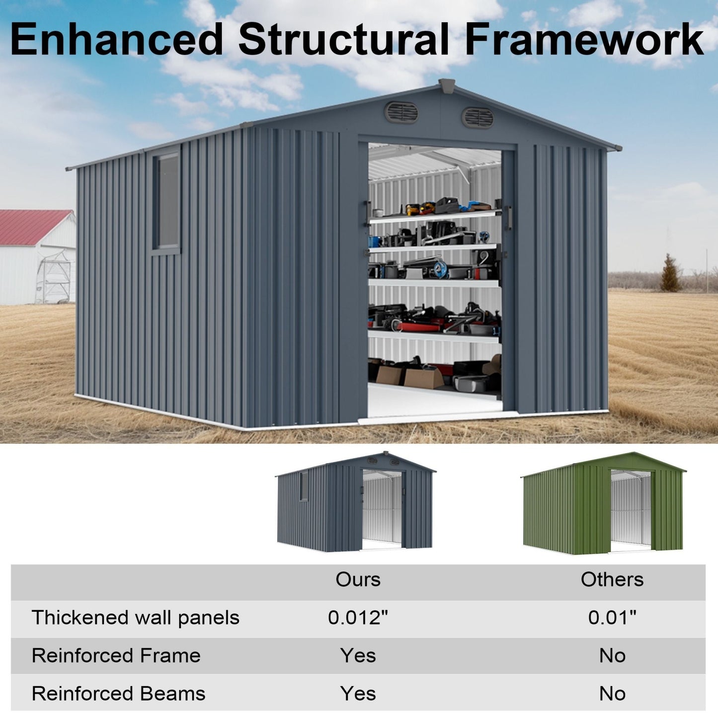 Alora 8x10 Outdoor Metal Storage Shed – Window & Lockable Doors