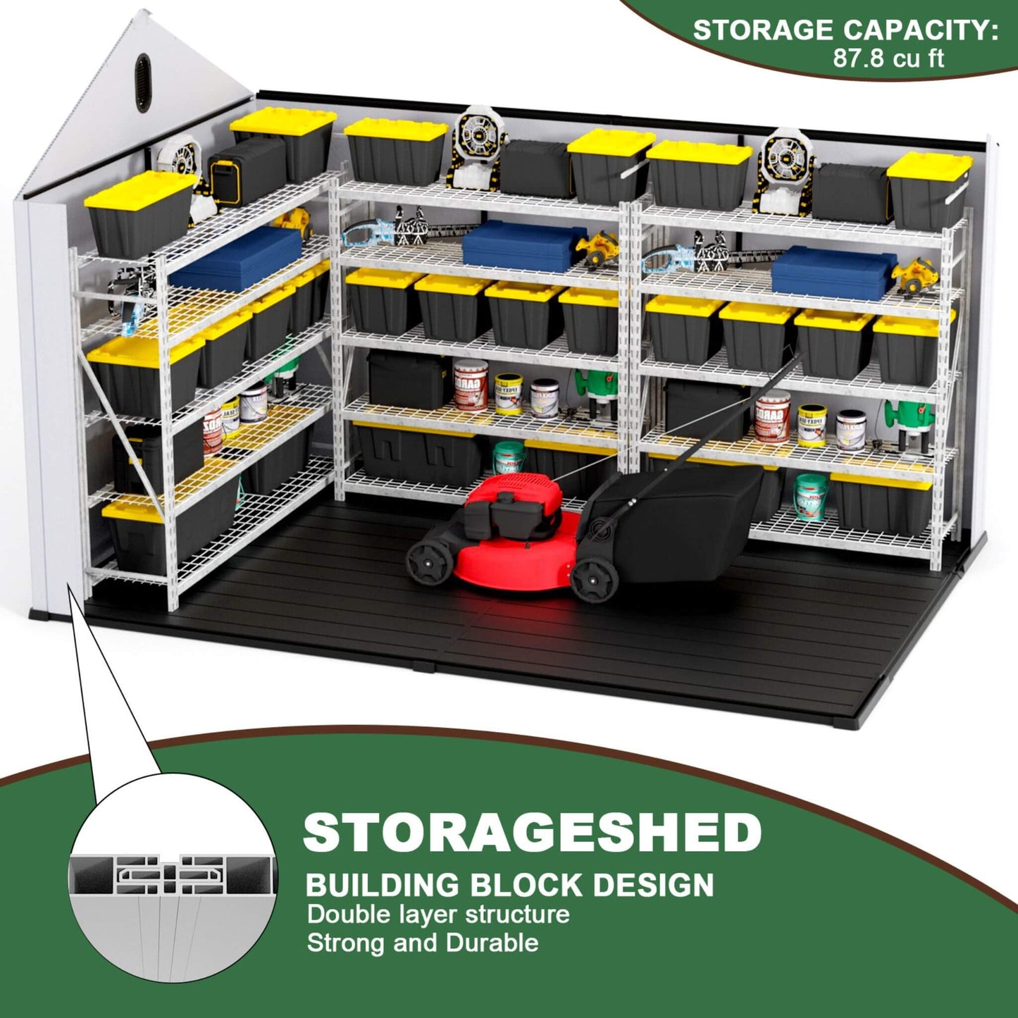 [08X12FT] Alora Large Polypropylene Storage Shed With Reinforced Floor And Lockable Swing Doors (SAK07451)