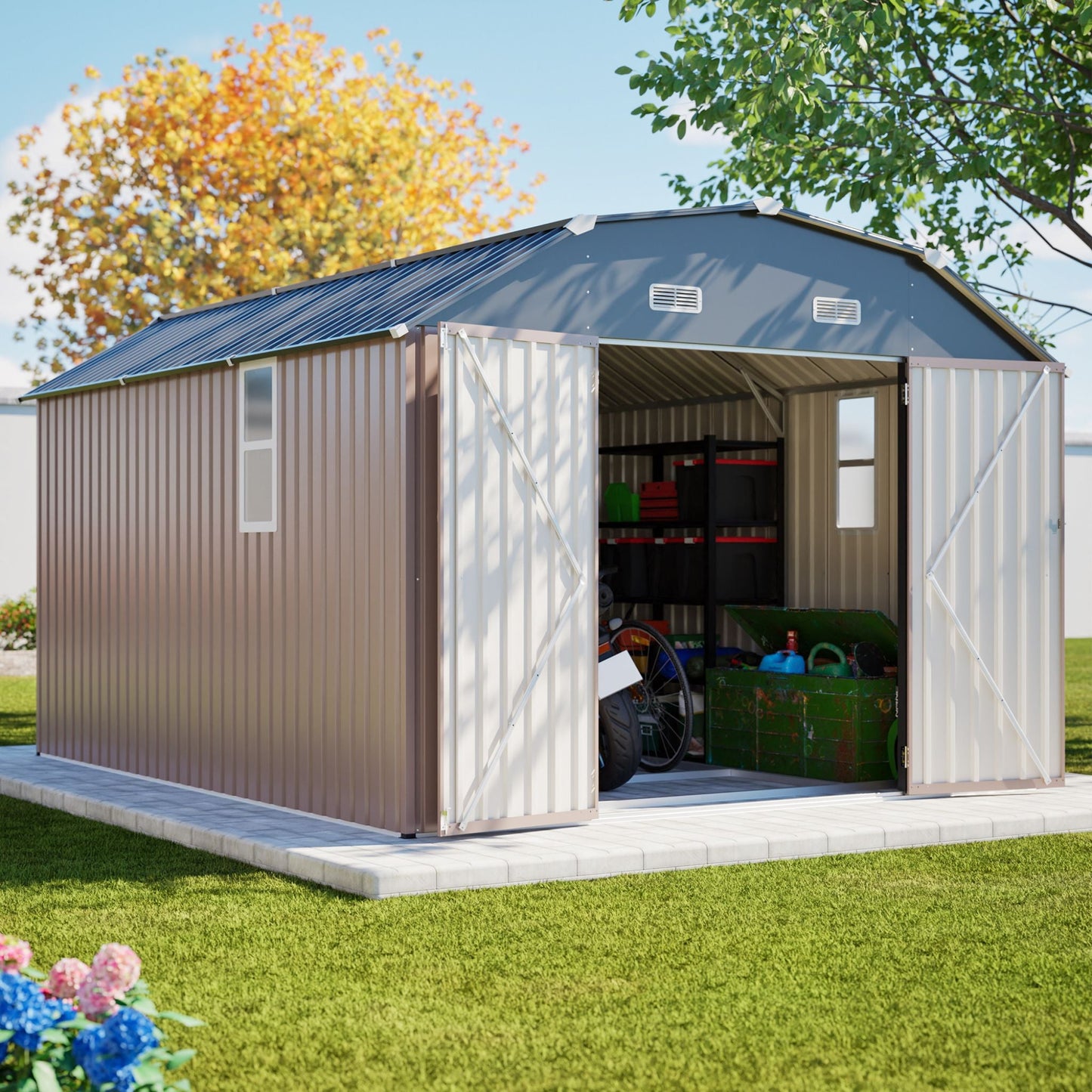Alora 10x12 Heavy-Duty Outdoor Metal Storage Shed – With Floor