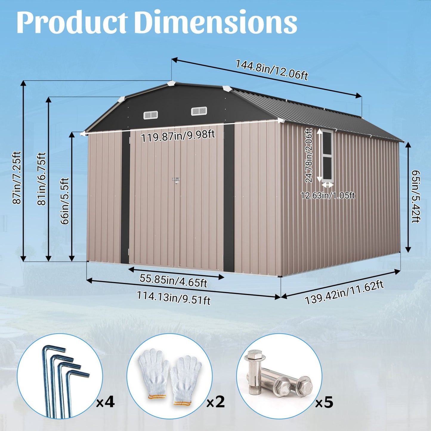 Alora 10x12 Heavy-Duty Outdoor Metal Storage Shed – With Floor