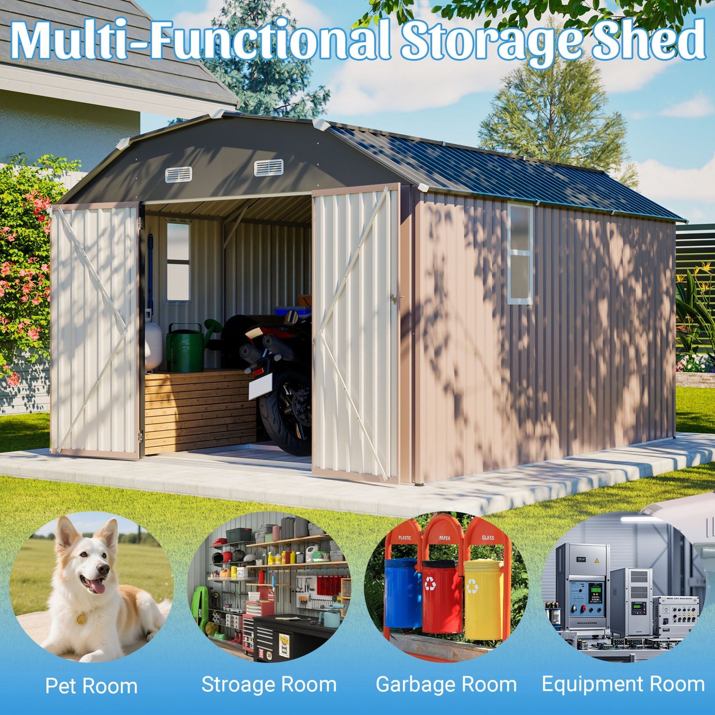 Alora 10x12 Heavy-Duty Outdoor Metal Storage Shed – With Floor