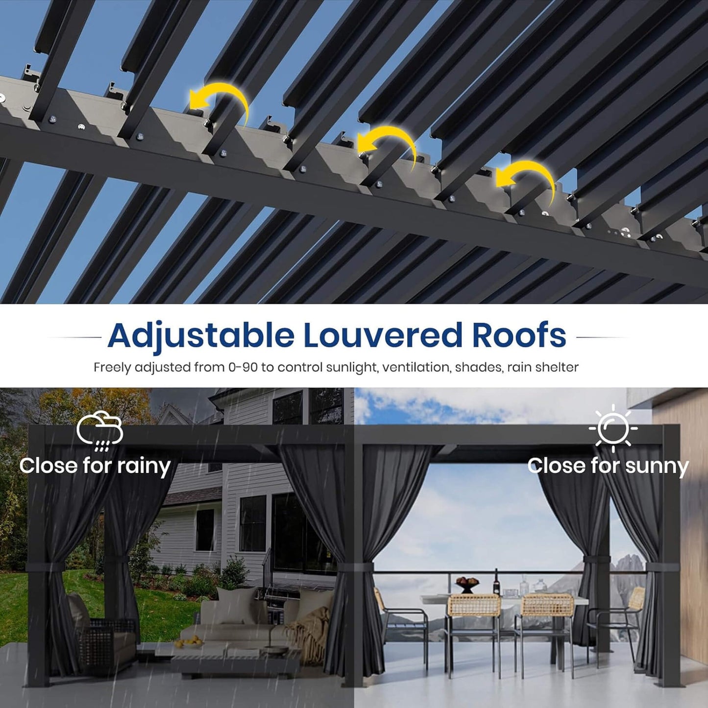 Alora 10x20 Louvered Pergola – Curtains & Netting