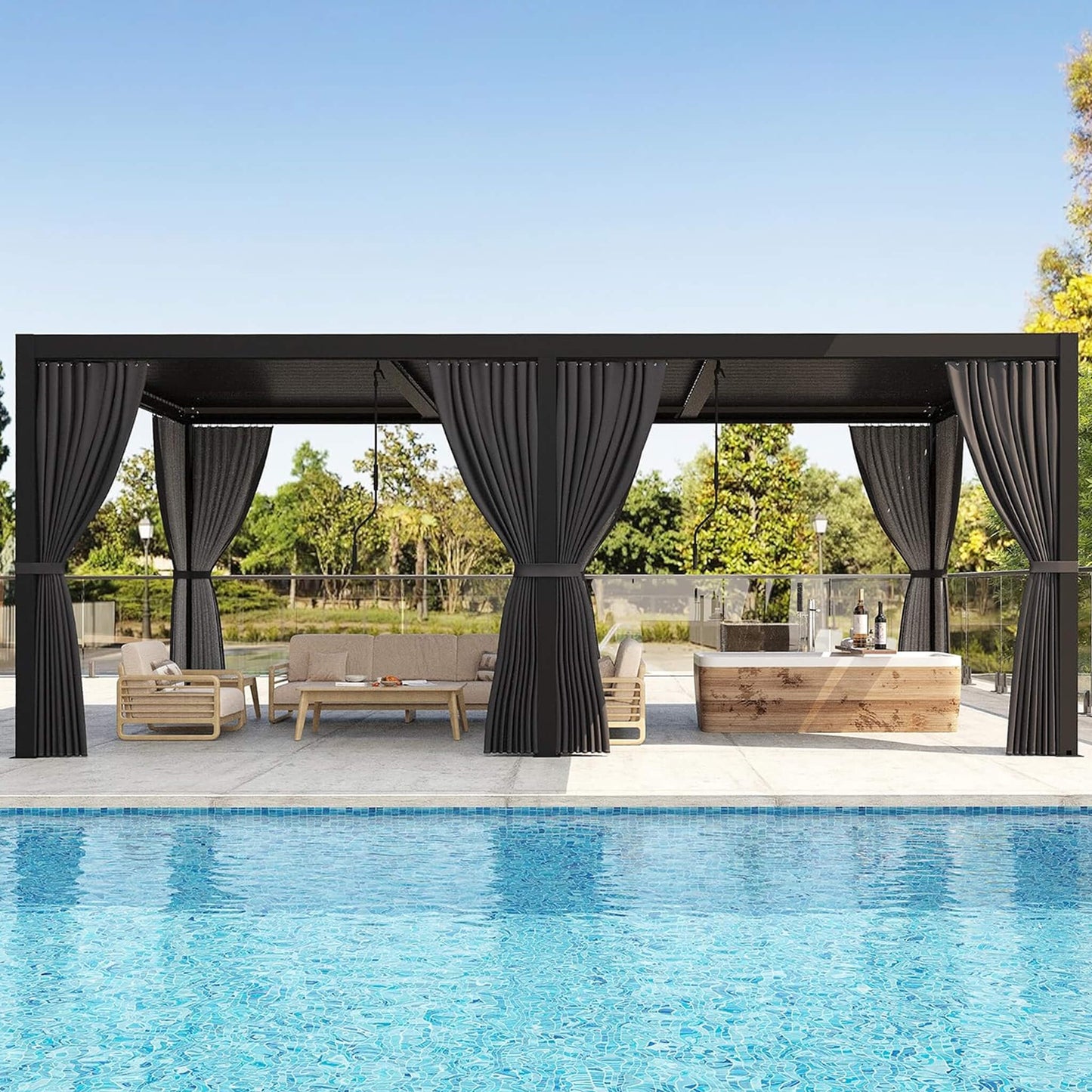 Alora 10x20 Louvered Pergola – Curtains & Netting