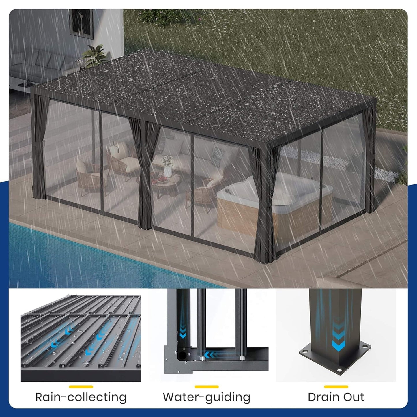 Alora 10x20 Louvered Pergola – Curtains & Netting