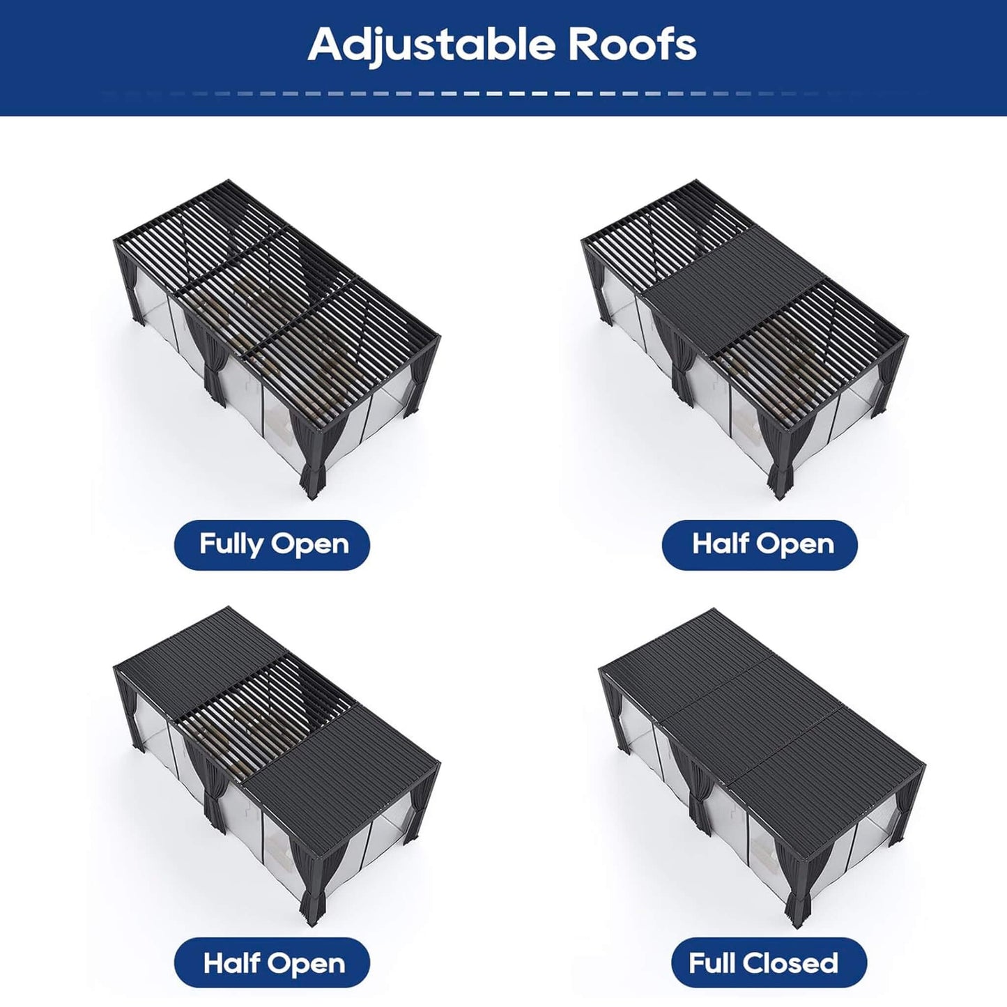 Alora 10x20 Louvered Pergola – Curtains & Netting