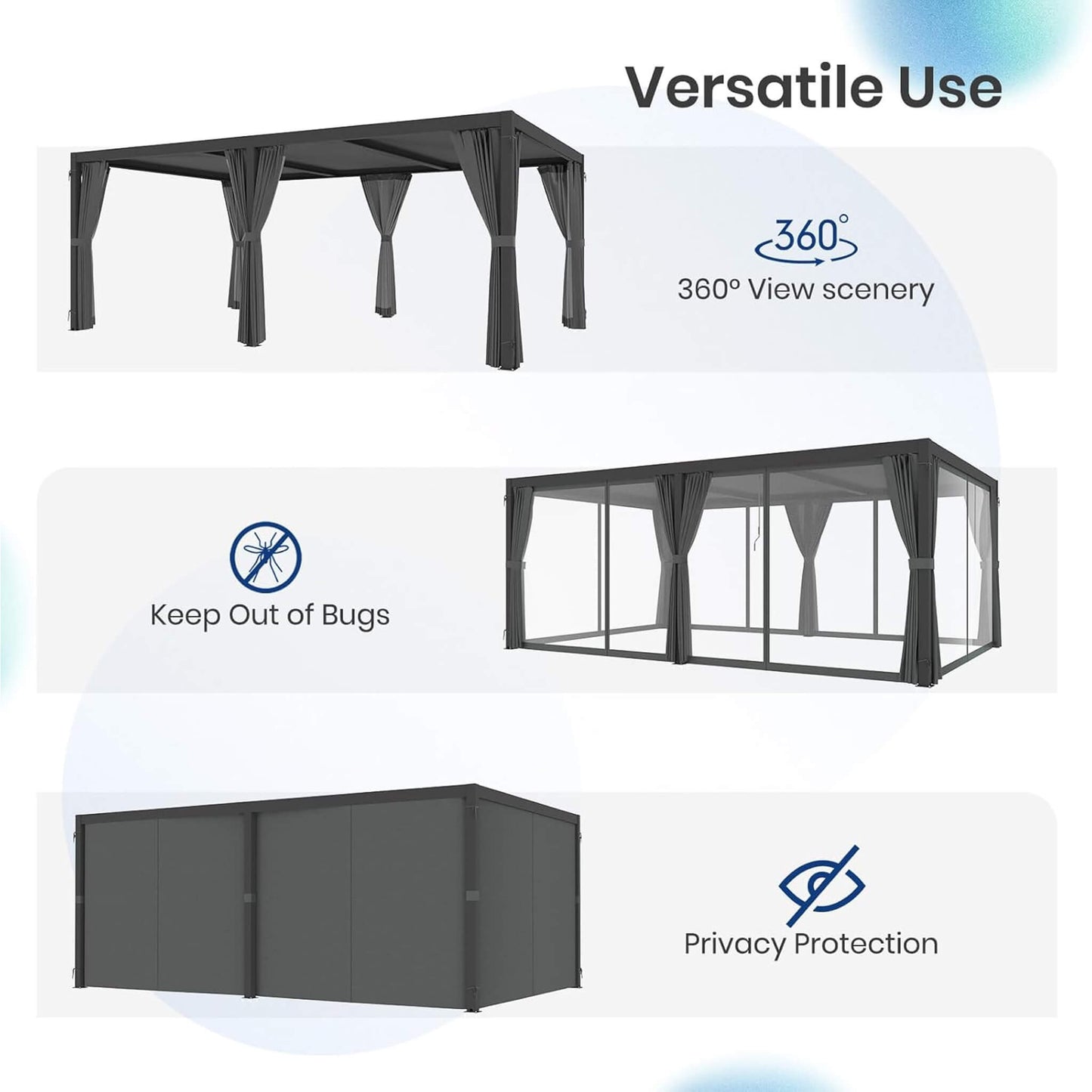 Alora 10x20 Louvered Pergola – Curtains & Netting
