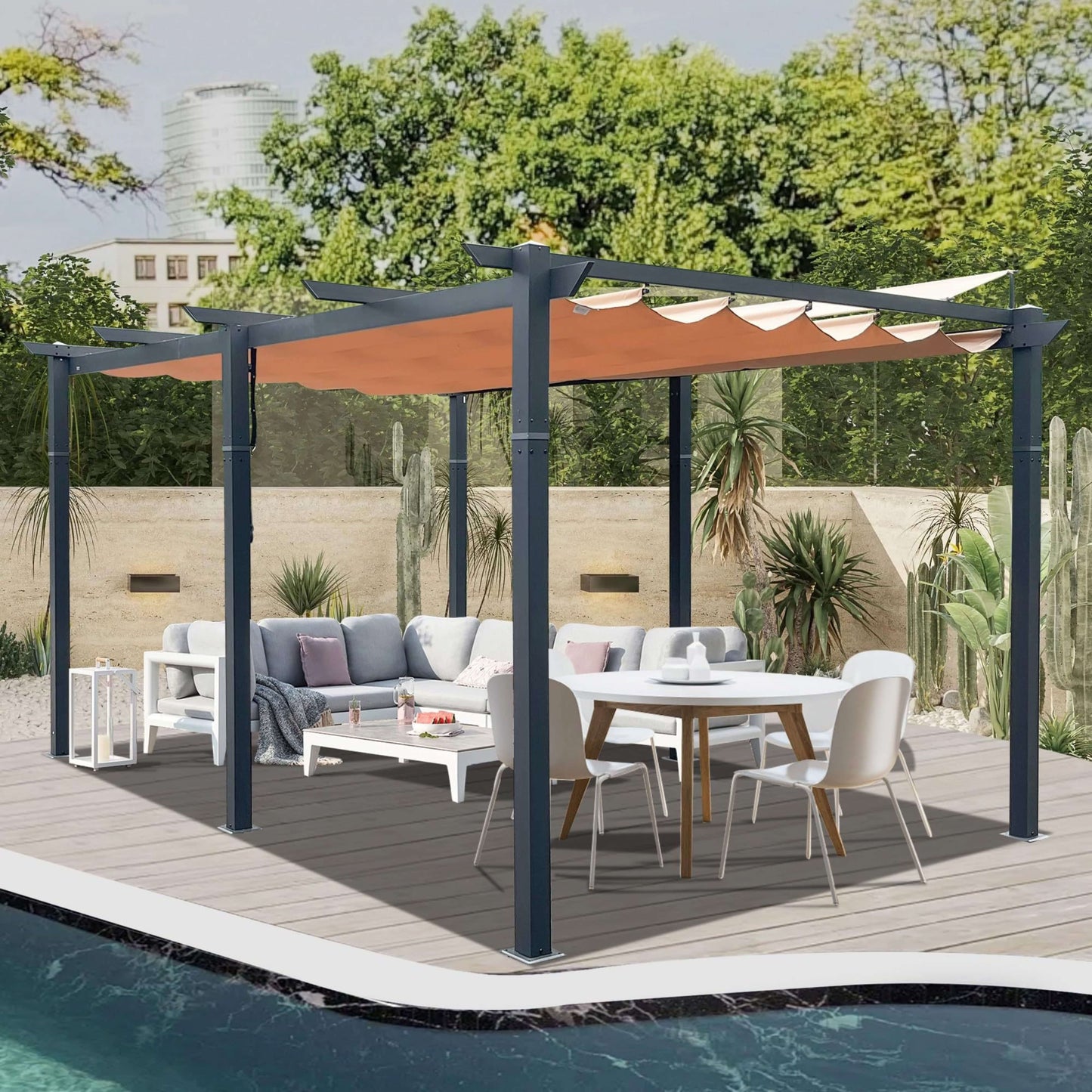 Alora 11x16 Retractable Aluminum Pergola – Weather-Resistant Canopy