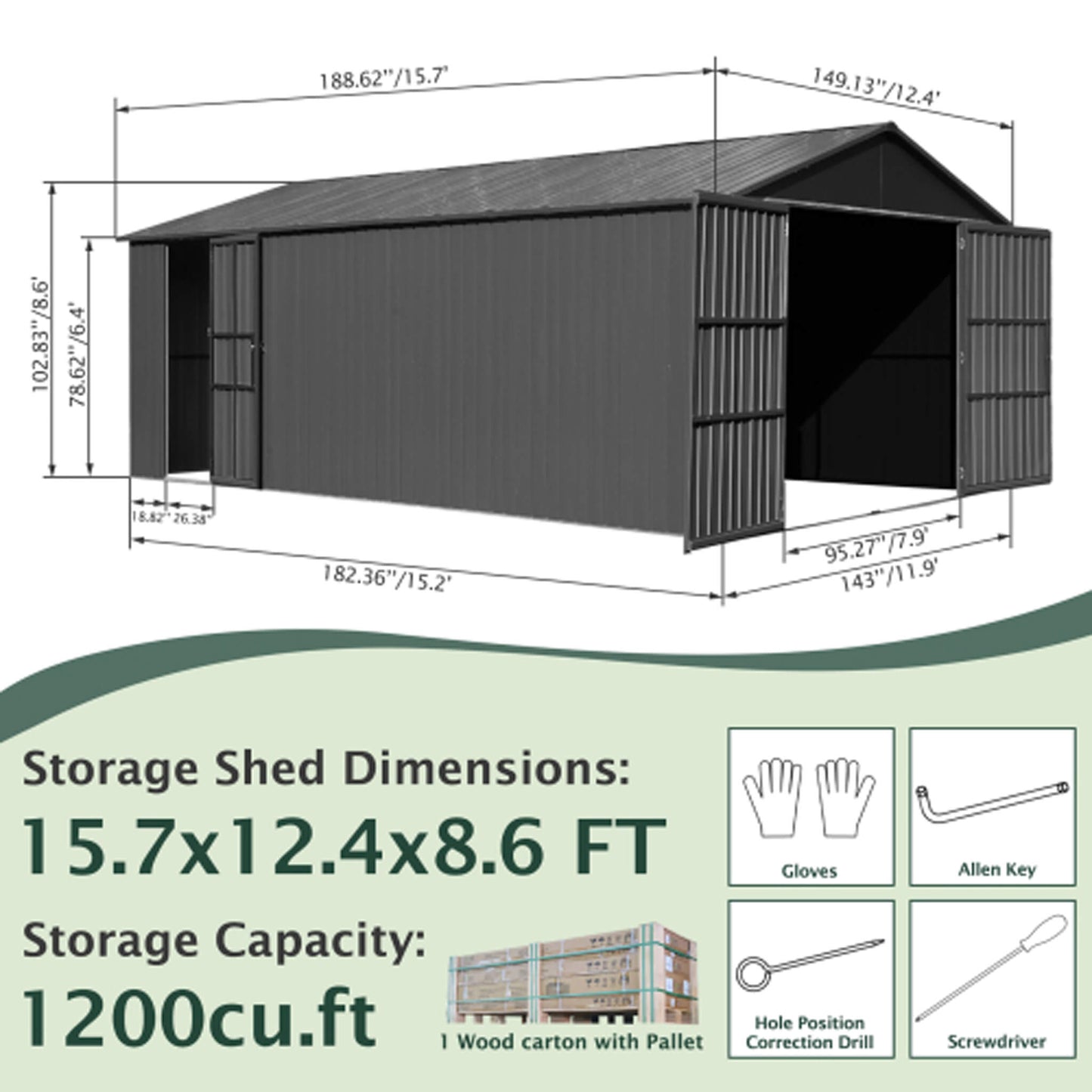 Heavy-Duty Outdoor Metal Garage Shed – Lockable Doors, No Floor
