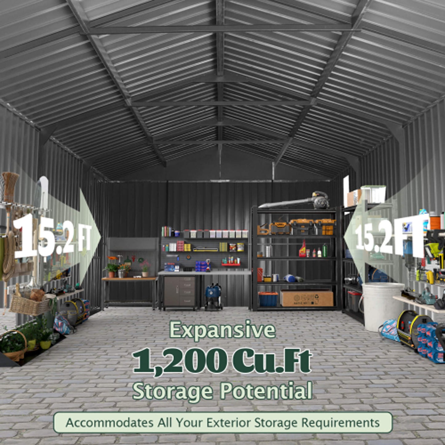 Heavy-Duty Outdoor Metal Garage Shed – Lockable Doors, No Floor