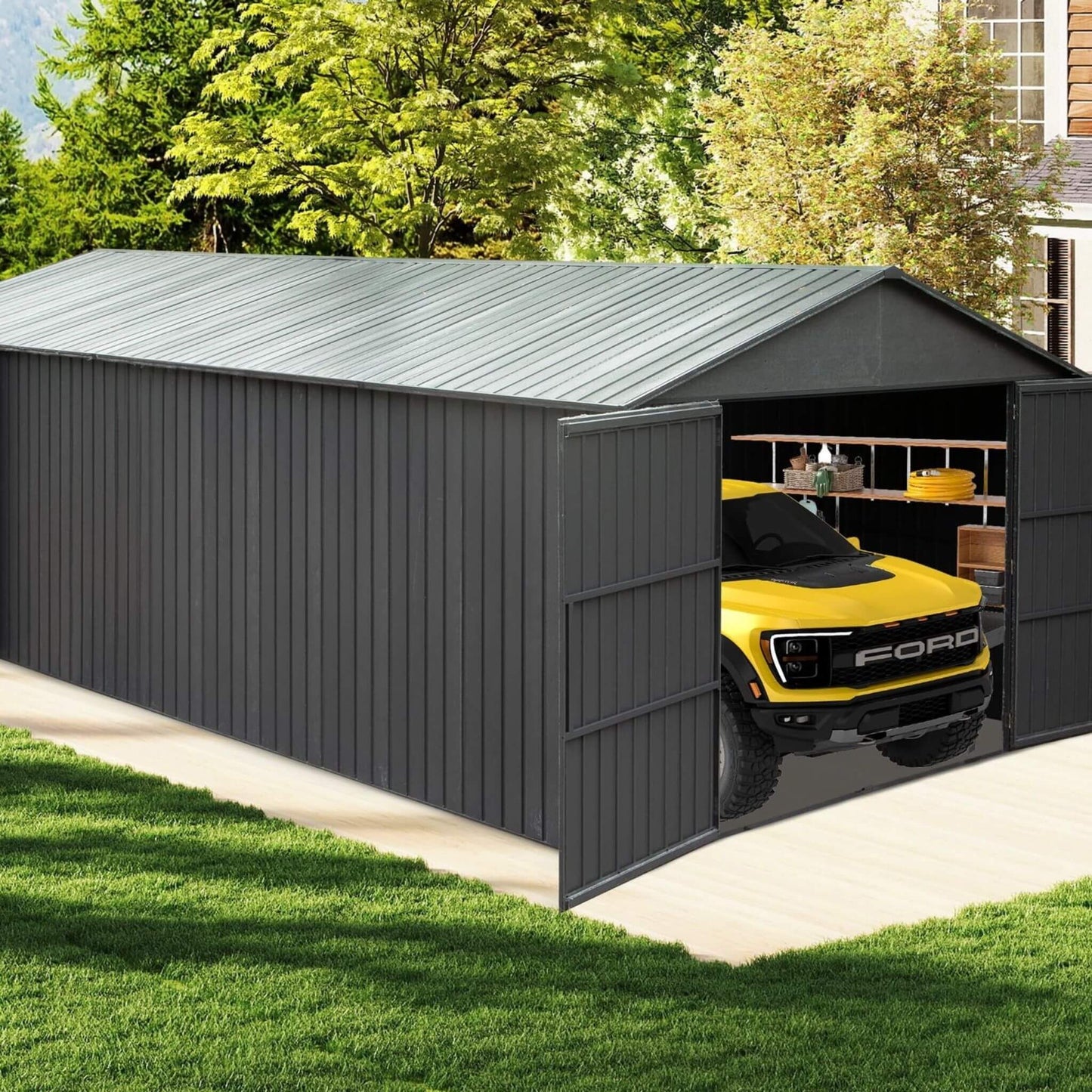 Heavy-Duty Outdoor Metal Garage Shed – Lockable Doors, No Floor