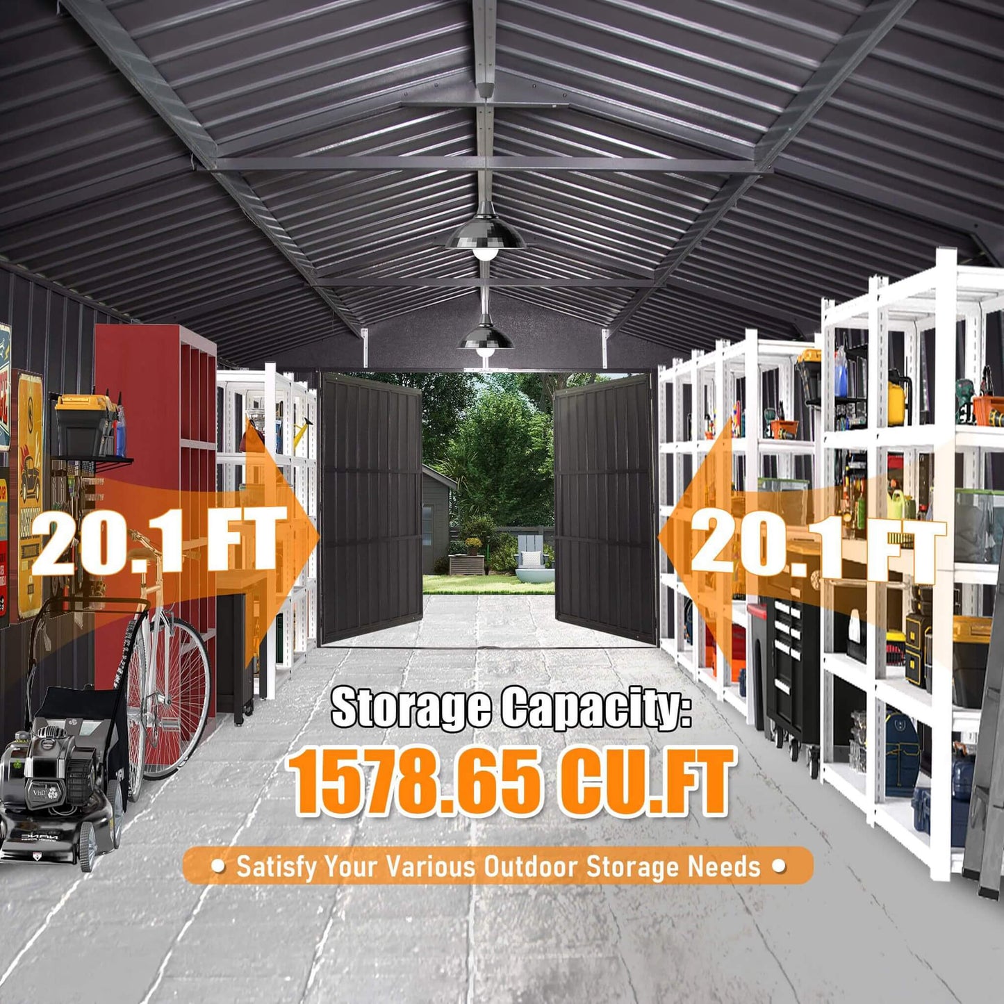 Heavy-Duty Outdoor Metal Garage Shed – Lockable Doors, No Floor