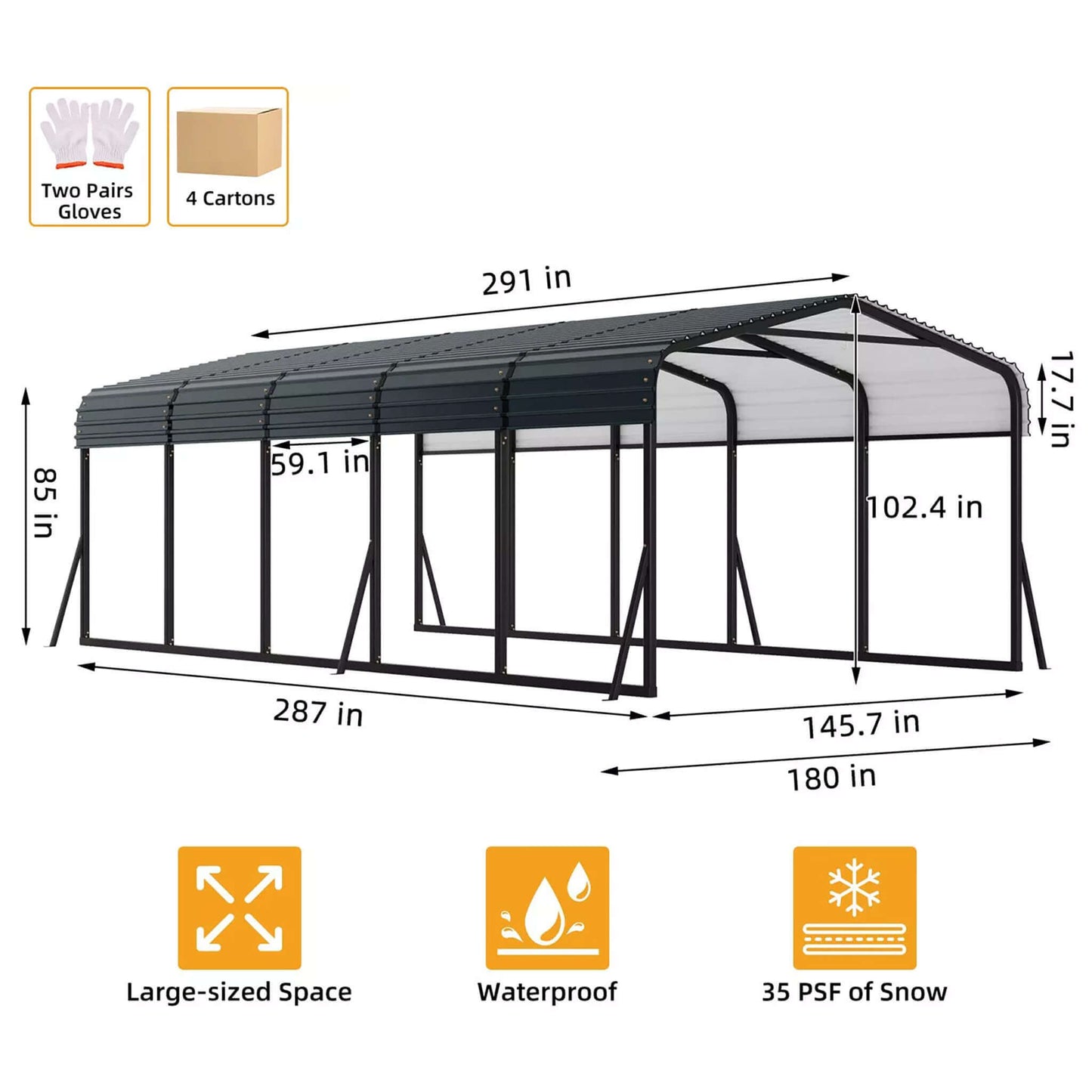 Alora 12x24 Heavy-Duty Metal Carport Kit – Galvanized Steel Roof