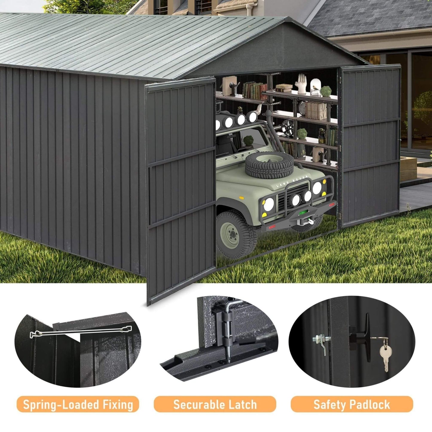 Alora 12x25 Heavy-Duty Metal Carport Garage Shed – Double Hinged Doors