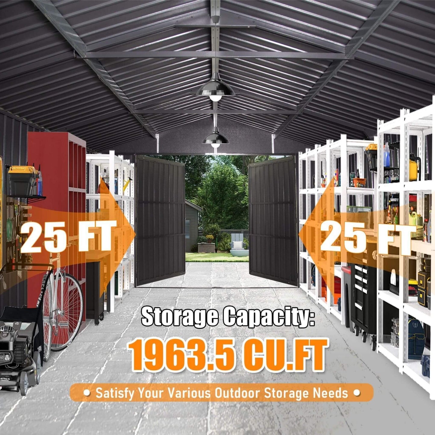 Alora 12x25 Heavy-Duty Metal Carport Garage Shed – Double Hinged Doors