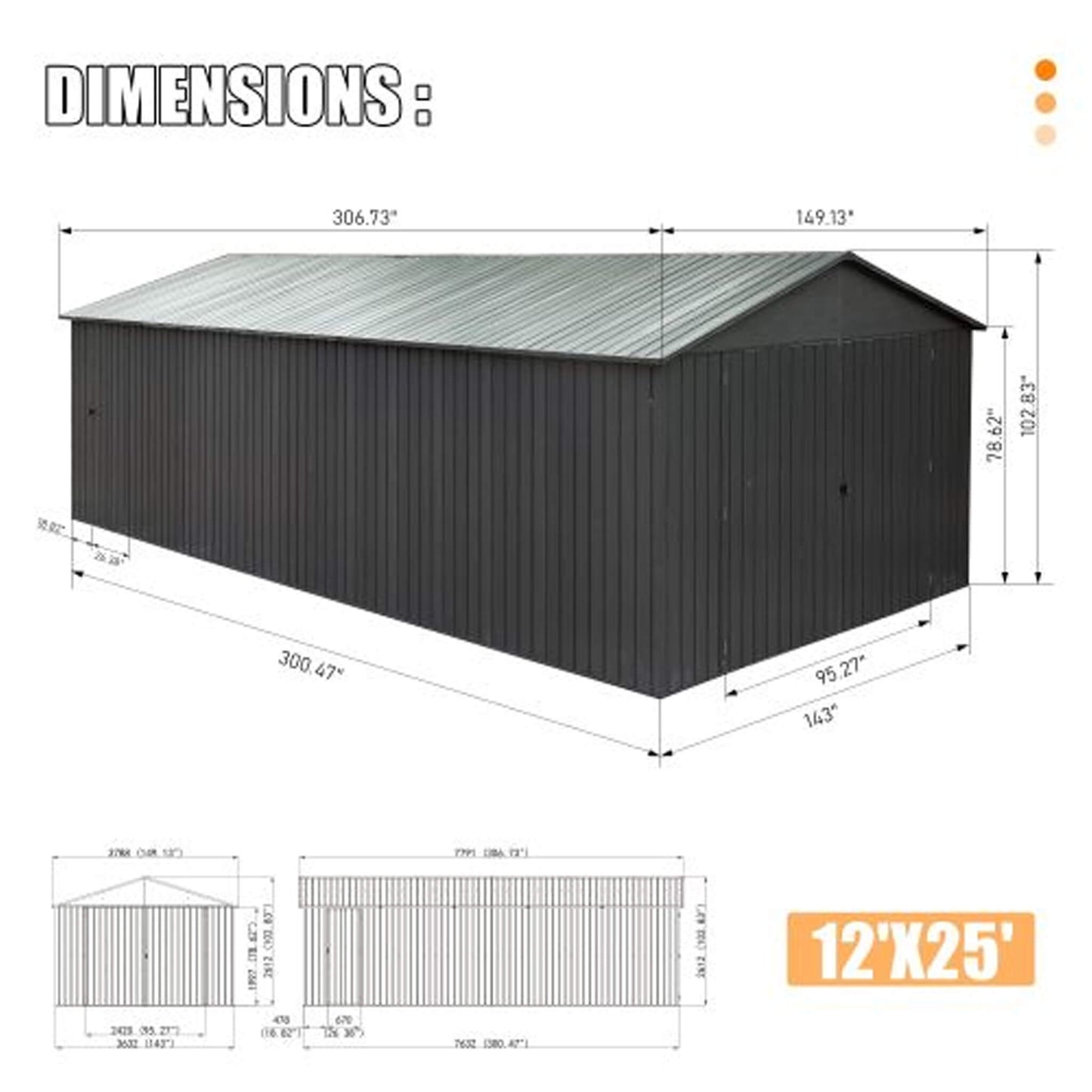 Heavy-Duty Outdoor Metal Garage Shed – Lockable Doors, No Floor