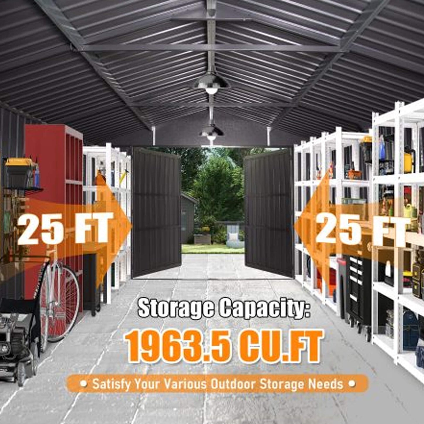 Heavy-Duty Outdoor Metal Garage Shed – Lockable Doors, No Floor