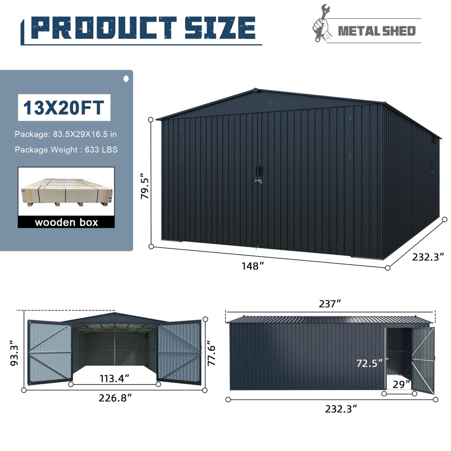 Alora 13x20 Extra-Large Weather-Resistant Utility Storage Shed