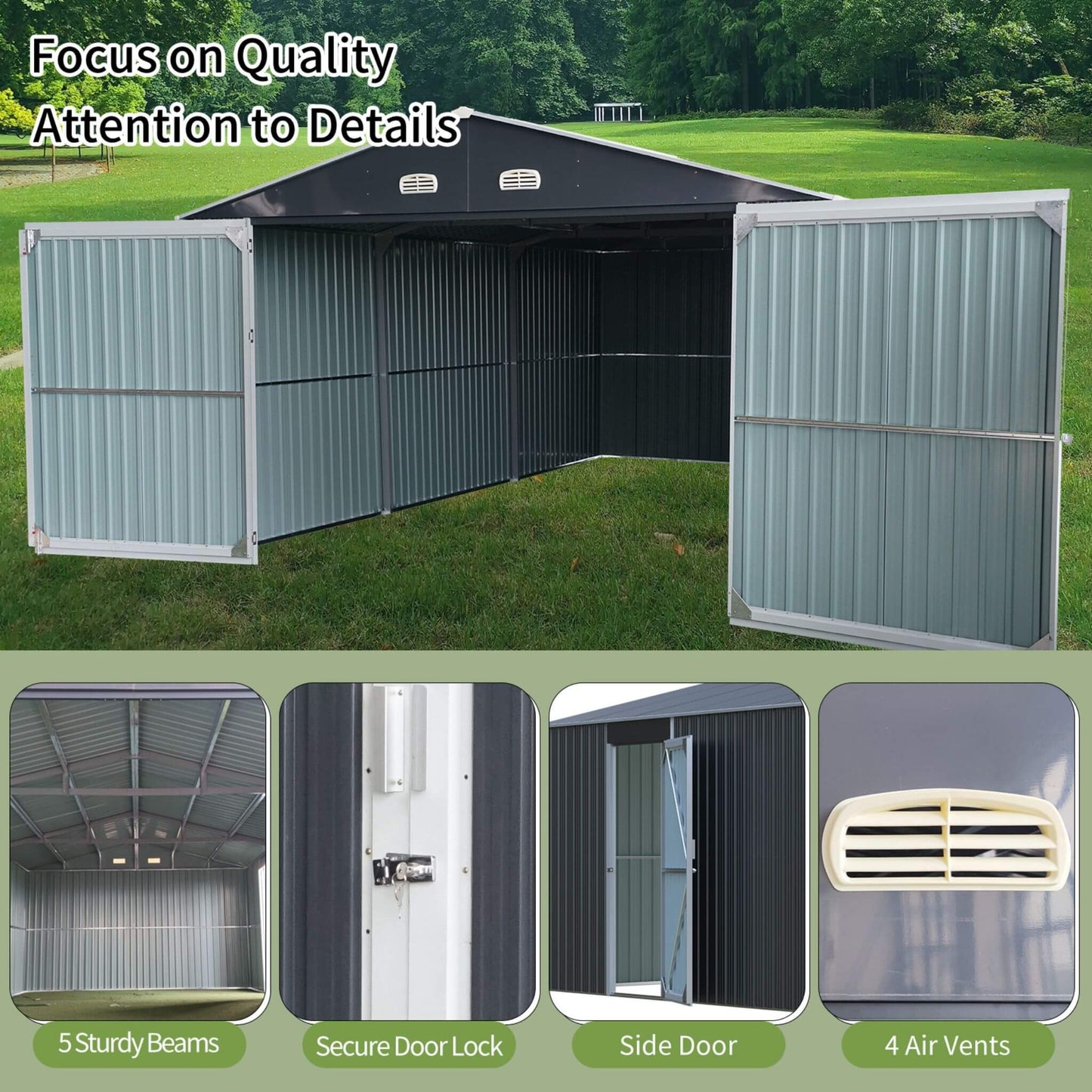 Alora 13x20 Heavy-Duty Outdoor Metal Storage Shed – Double Doors