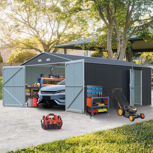 Alora 13x20 Heavy-Duty Outdoor Metal Storage Shed – Double Doors