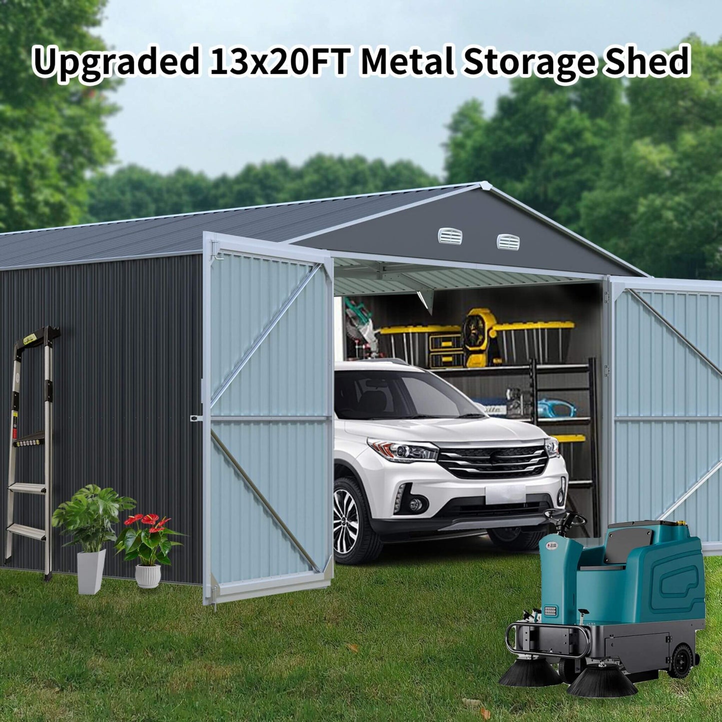 Alora 13x20 Heavy-Duty Outdoor Metal Storage Shed – Double Doors