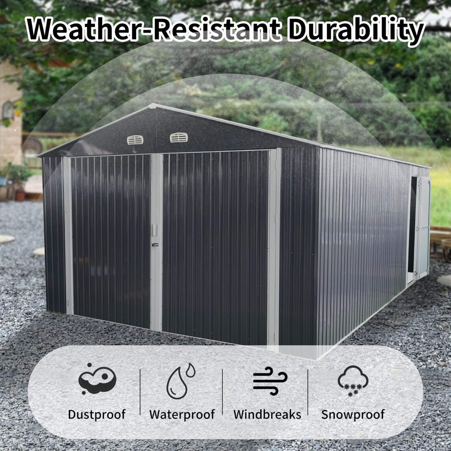 Alora 13x20 Heavy-Duty Outdoor Metal Storage Shed – Double Doors
