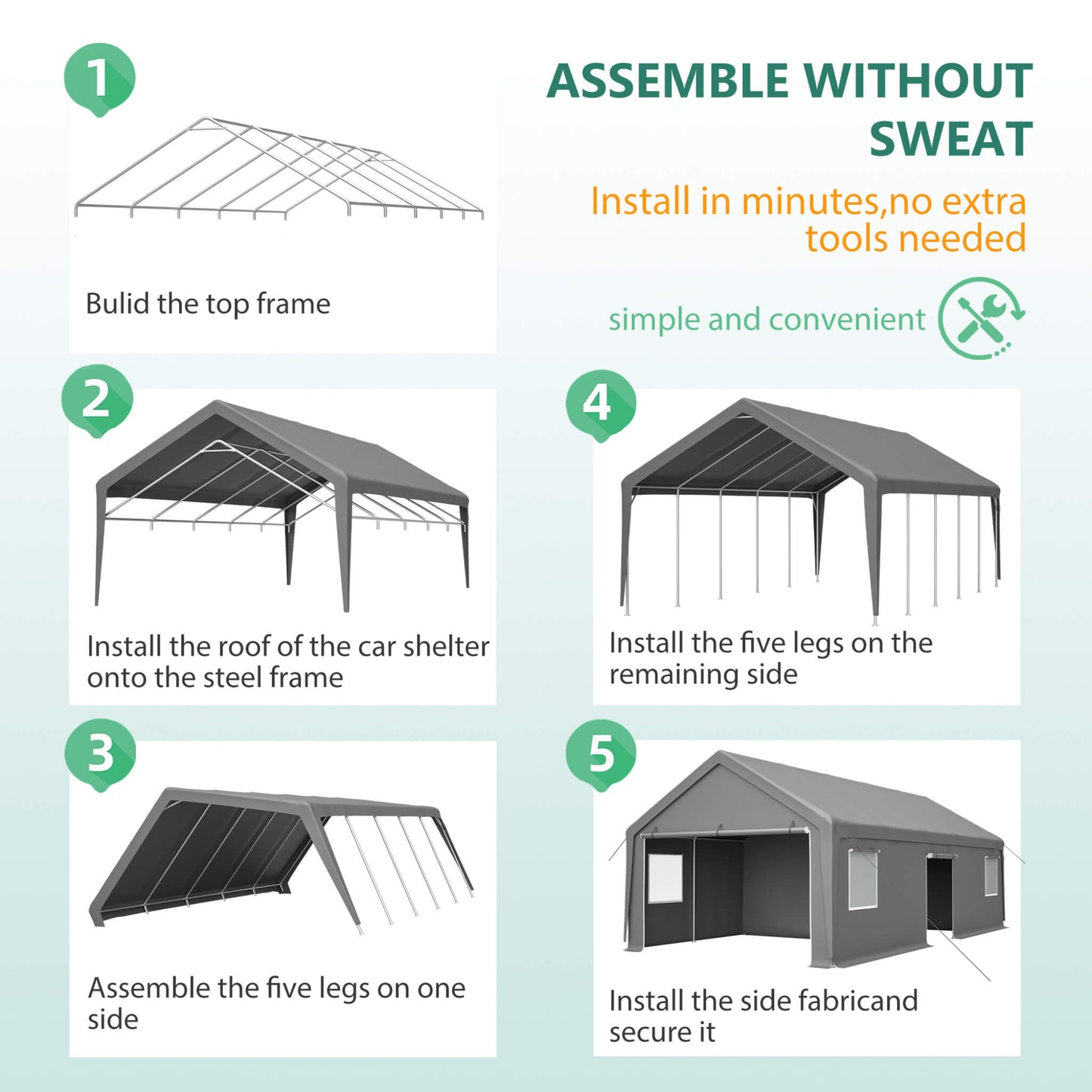 Alora 13x26 Heavy-Duty Carport Canopy – Roll-Up Doors & Windows