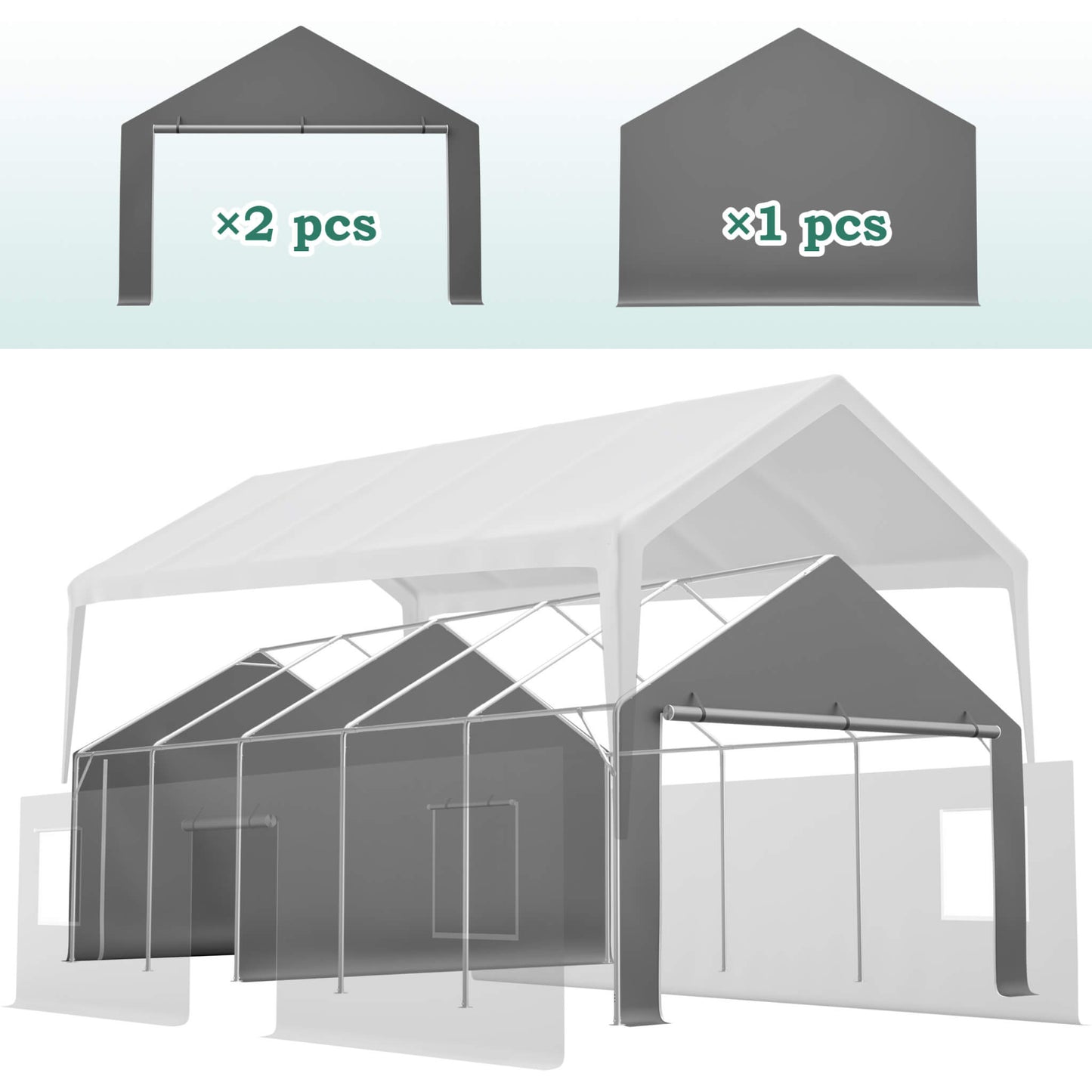 Alora 13x26 Heavy-Duty Carport Canopy – Roll-Up Doors & Windows