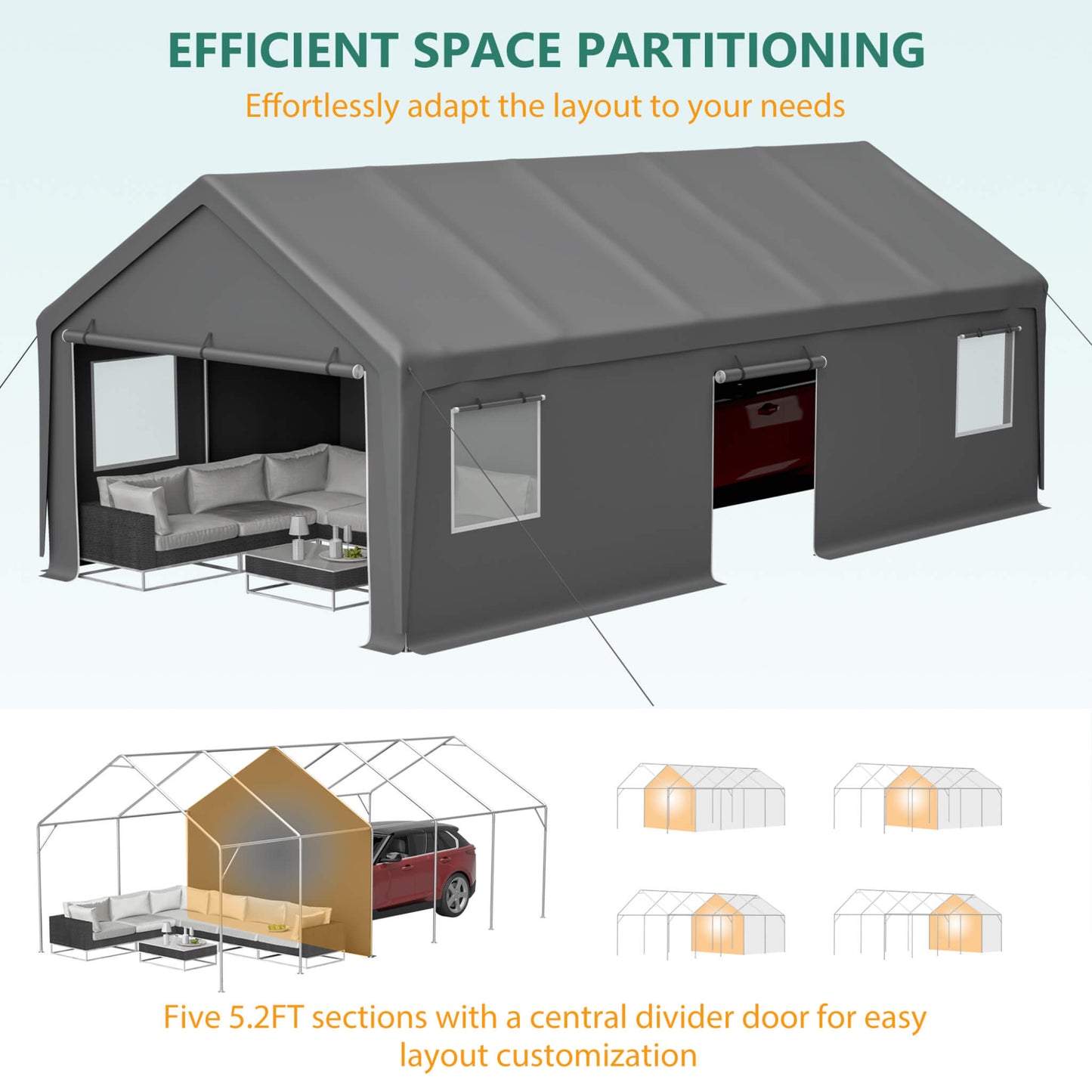 Alora 13x26 Heavy-Duty Carport Canopy – Roll-Up Doors & Windows