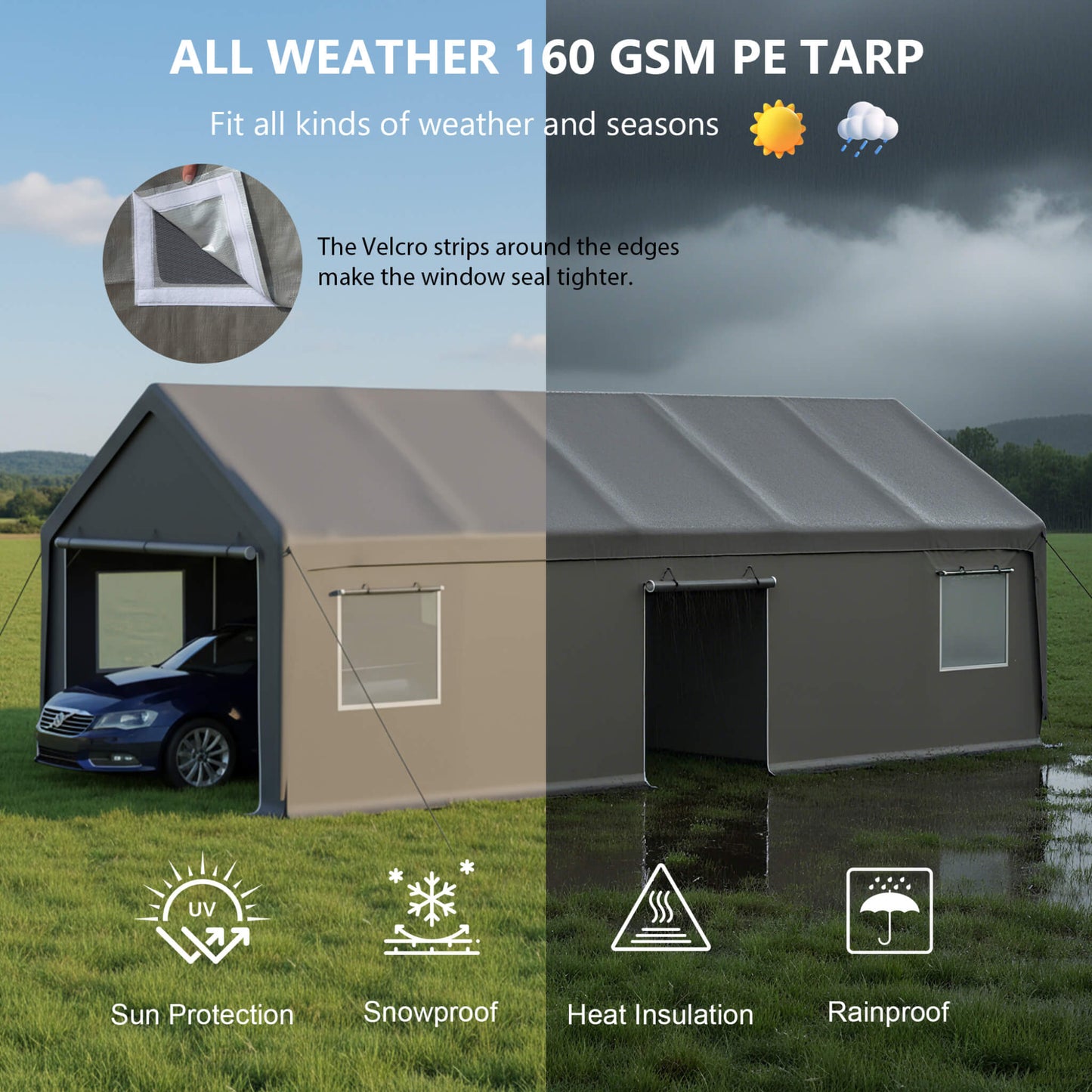 Alora 13x26 Heavy-Duty Carport Canopy – Roll-Up Doors & Windows
