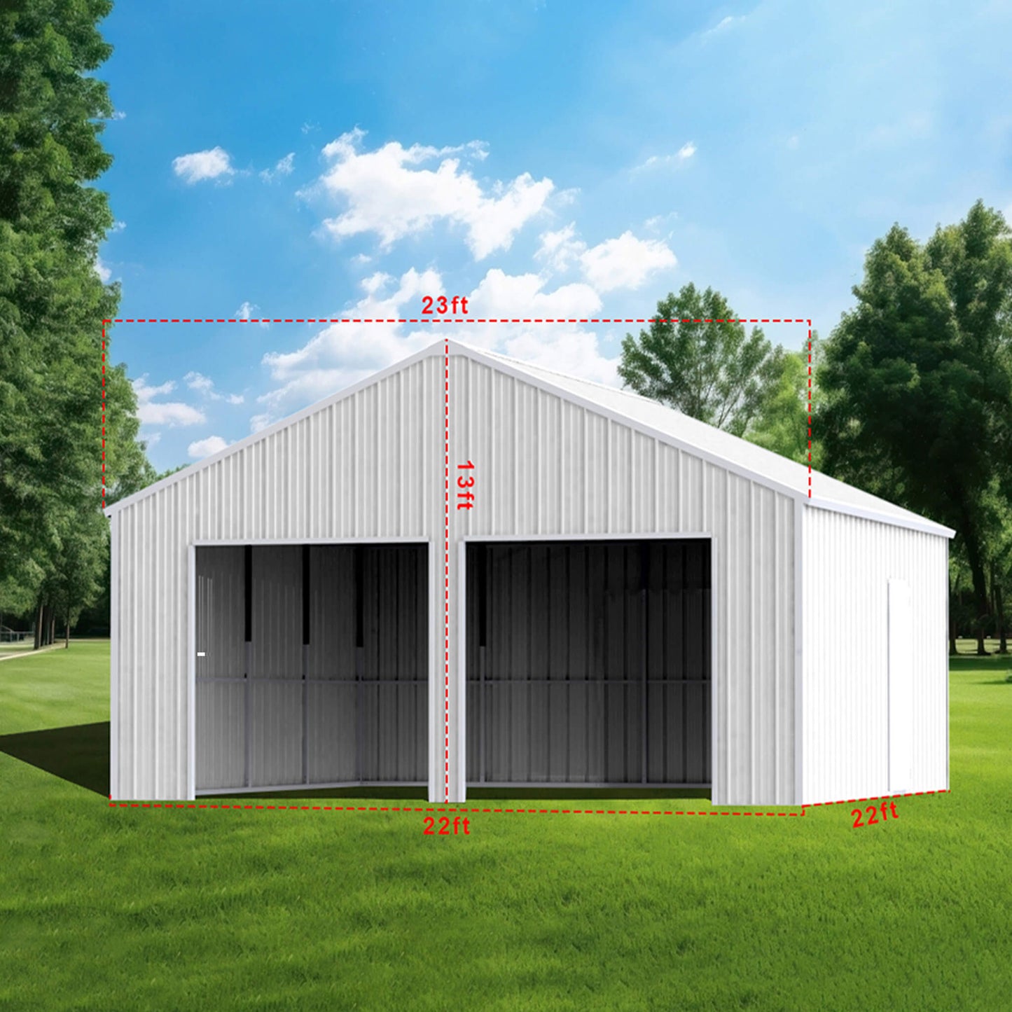 Alora 22x23 Heavy-Duty Double Garage Steel Barn Shed