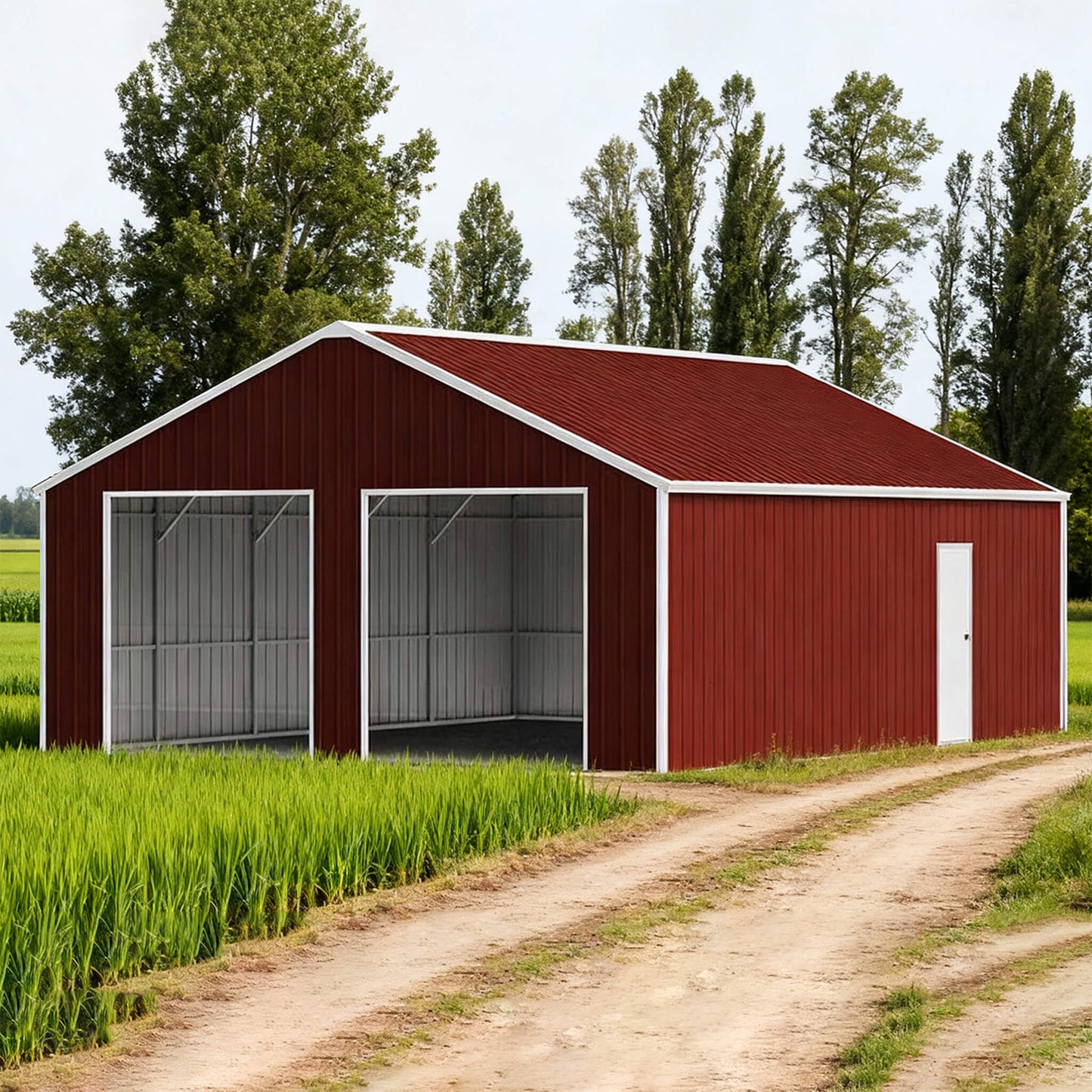 Alora 22x23 Heavy-Duty Double Garage Steel Barn Shed – Red-Brown