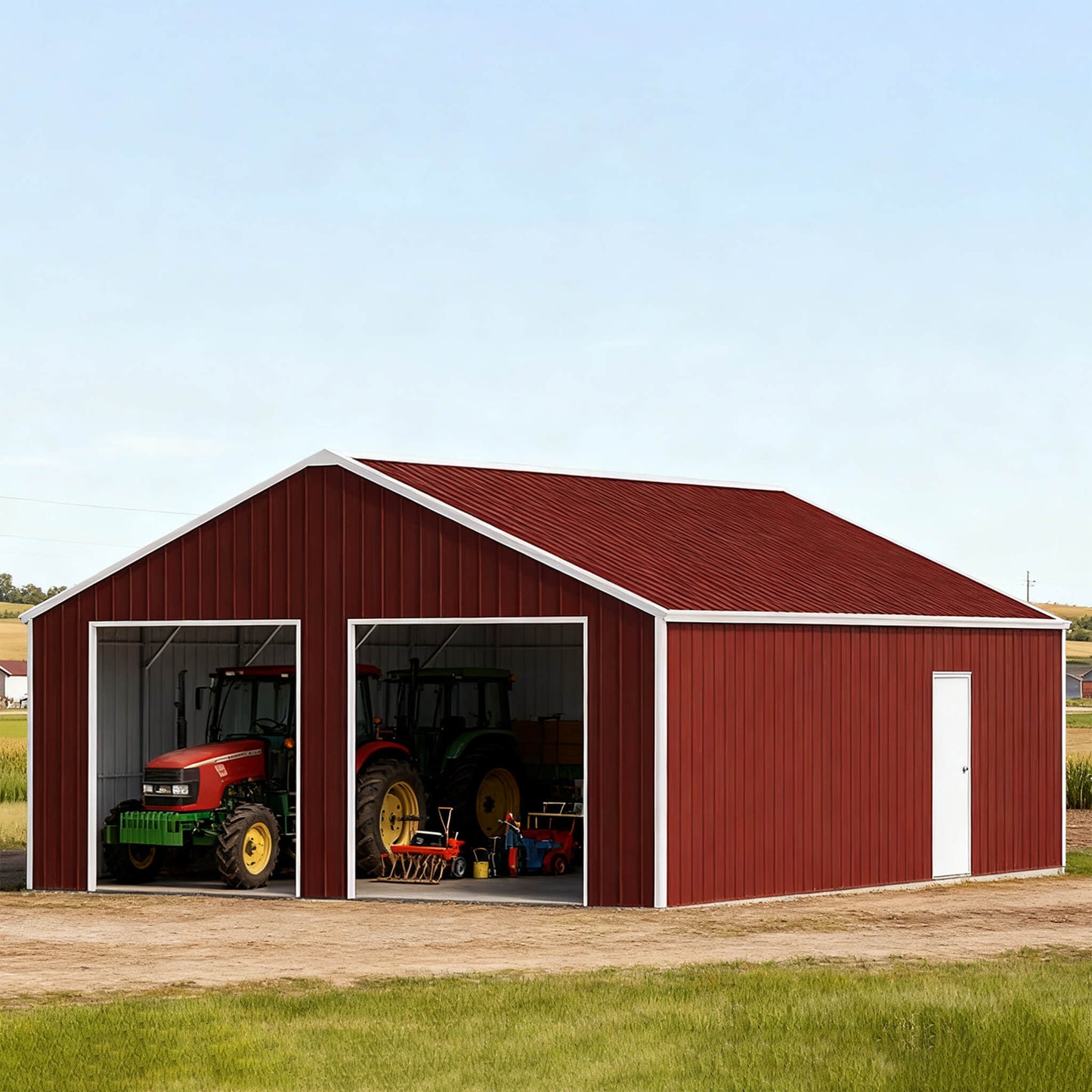 Alora 22x23 Heavy-Duty Double Garage Steel Barn Shed – Red-Brown