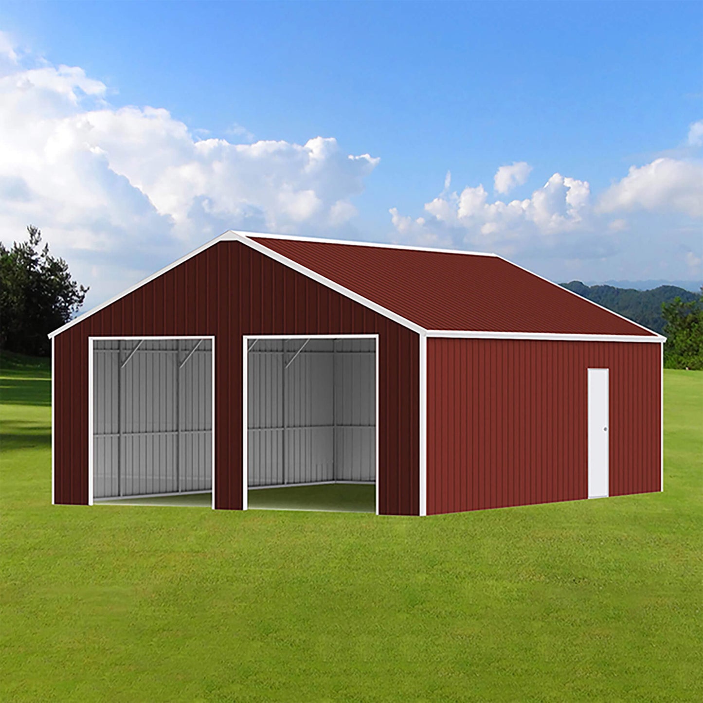 Alora 22x23 Heavy-Duty Double Garage Steel Barn Shed – Red-Brown