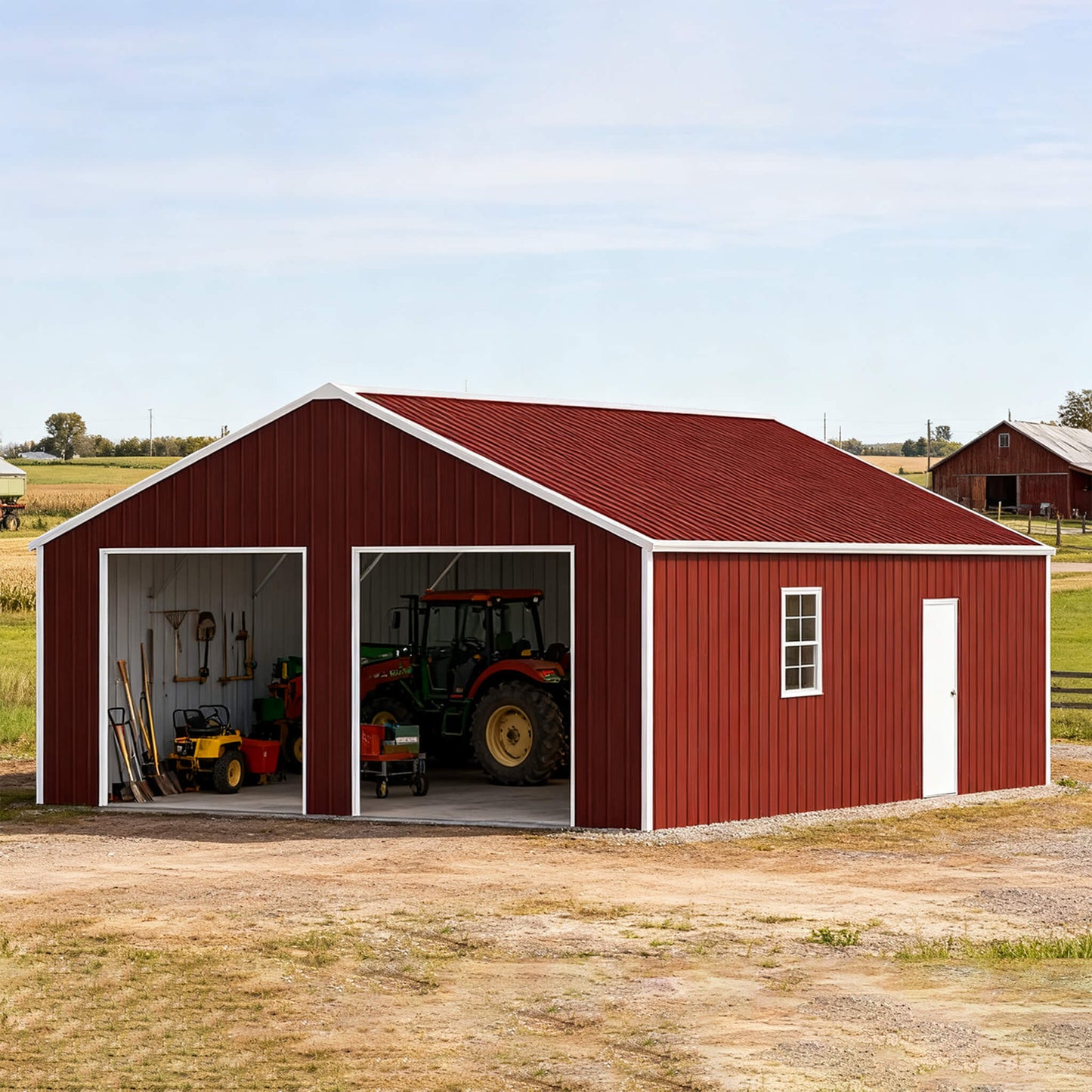 Alora 22x23 Heavy-Duty Double Garage Steel Barn Shed – Red-Brown