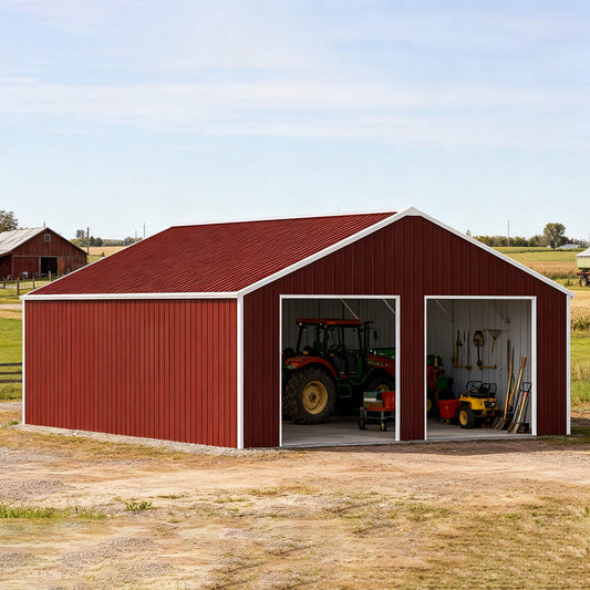 Alora 22x23 Heavy-Duty Double Garage Steel Barn Shed – Red-Brown