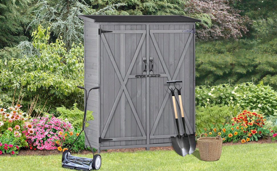5x4 Outdoor Wood Storage Shed – Gray Finish, Waterproof Asphalt Roof