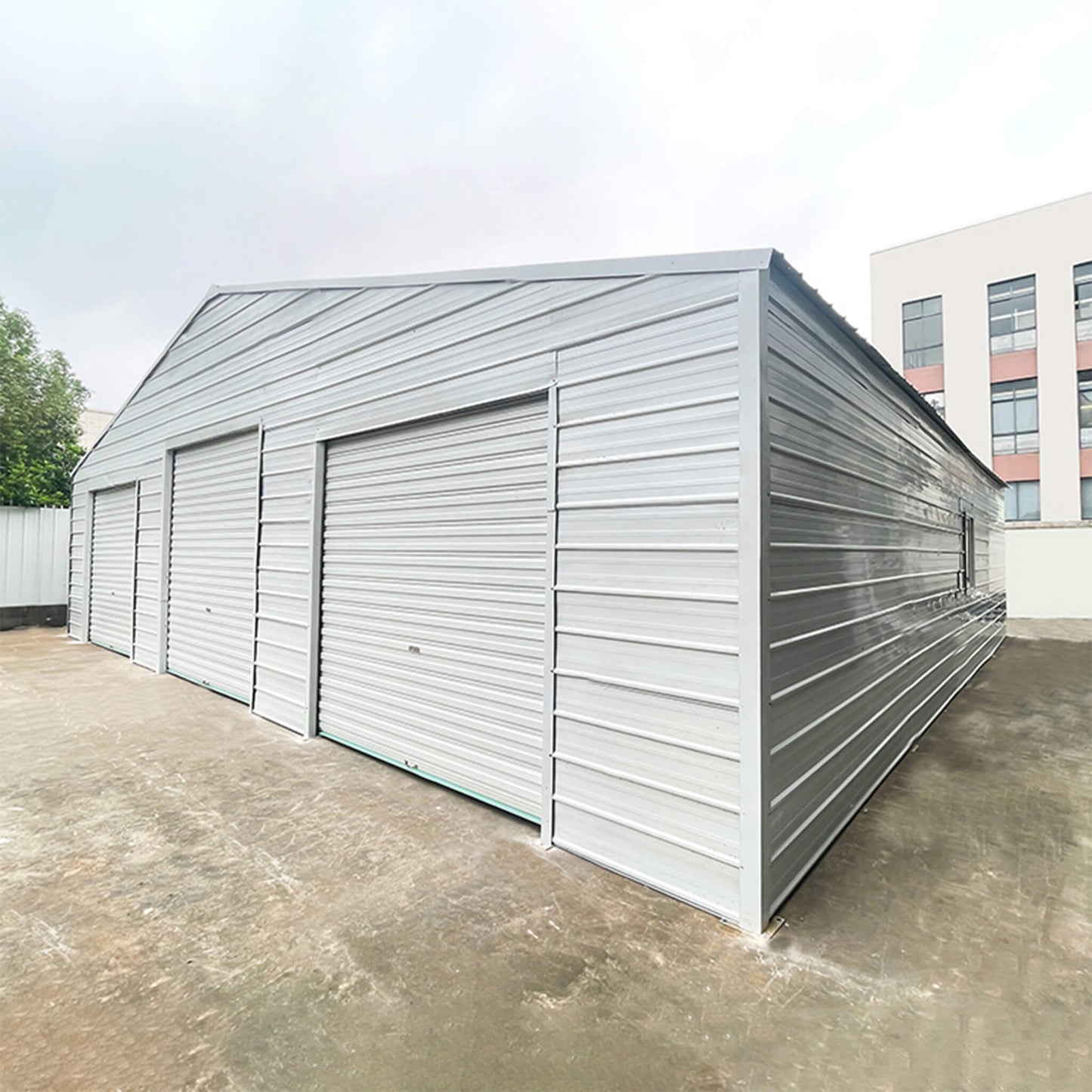 39x39 Extra-Large Galvanized Steel Barn Shed – 3 Rolling Garage Doors