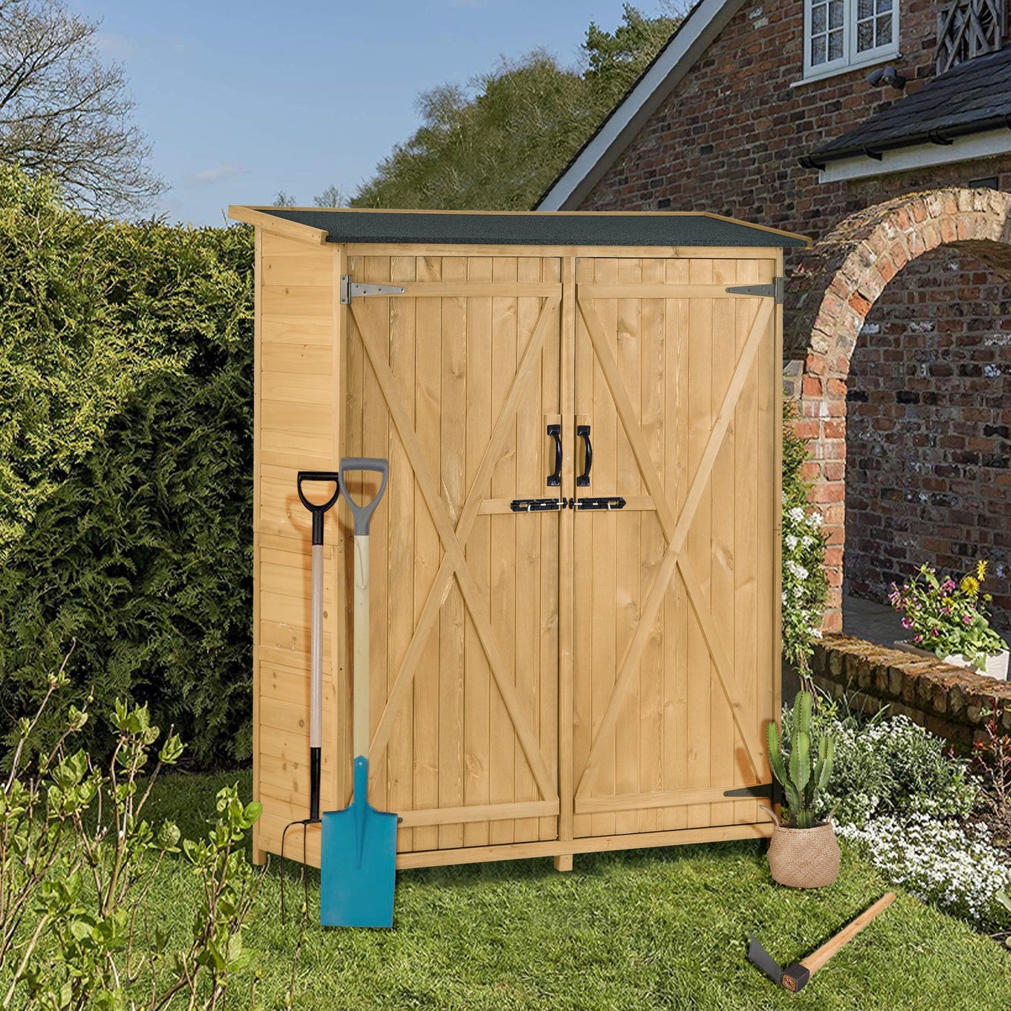 5x4 Outdoor Wood Storage Shed – Natural Finish, Waterproof Asphalt Roof