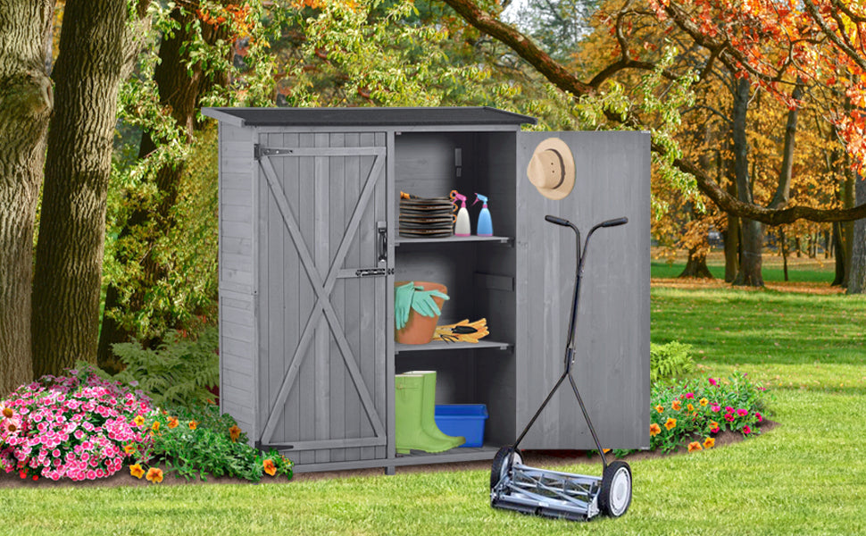 5x4 Outdoor Wood Storage Shed – Gray Finish, Waterproof Asphalt Roof