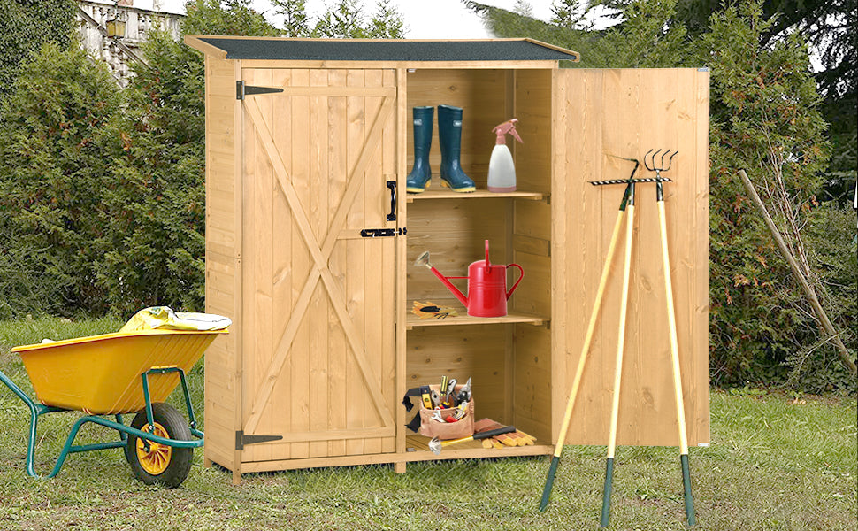 5x4 Outdoor Wood Storage Shed – Natural Finish, Waterproof Asphalt Roof